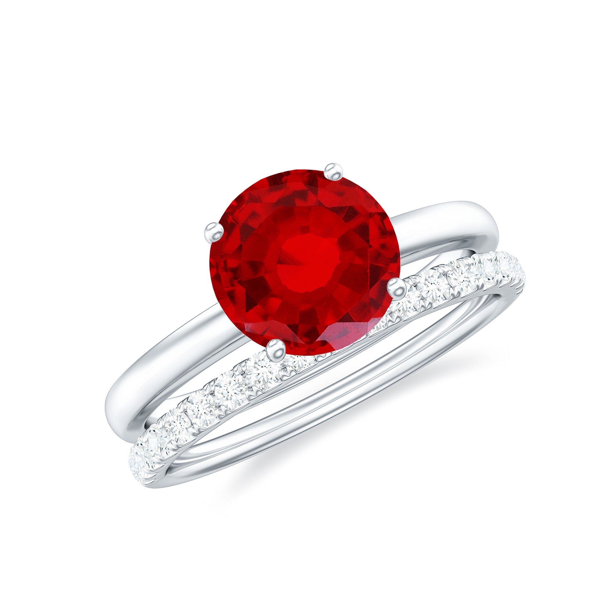 3 CT Solitaire Created Ruby Wedding Ring Set with Diamond AAAA - Rosec Jewels