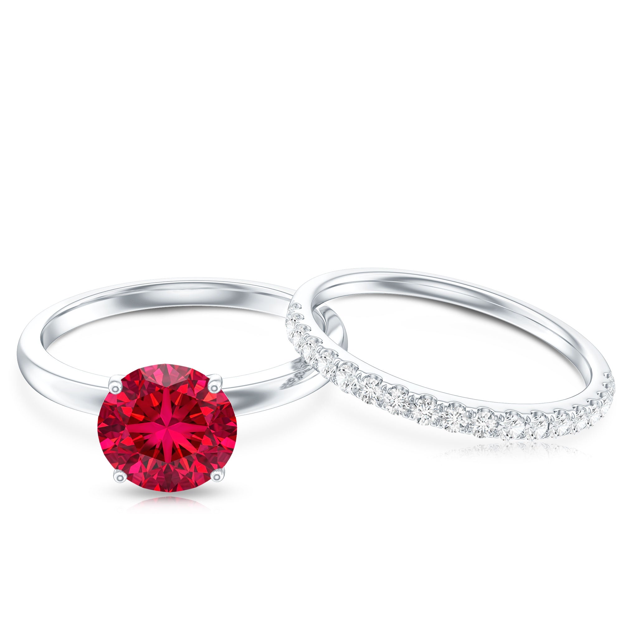 3 CT Solitaire Created Ruby Wedding Ring Set with Diamond AAAA - Rosec Jewels