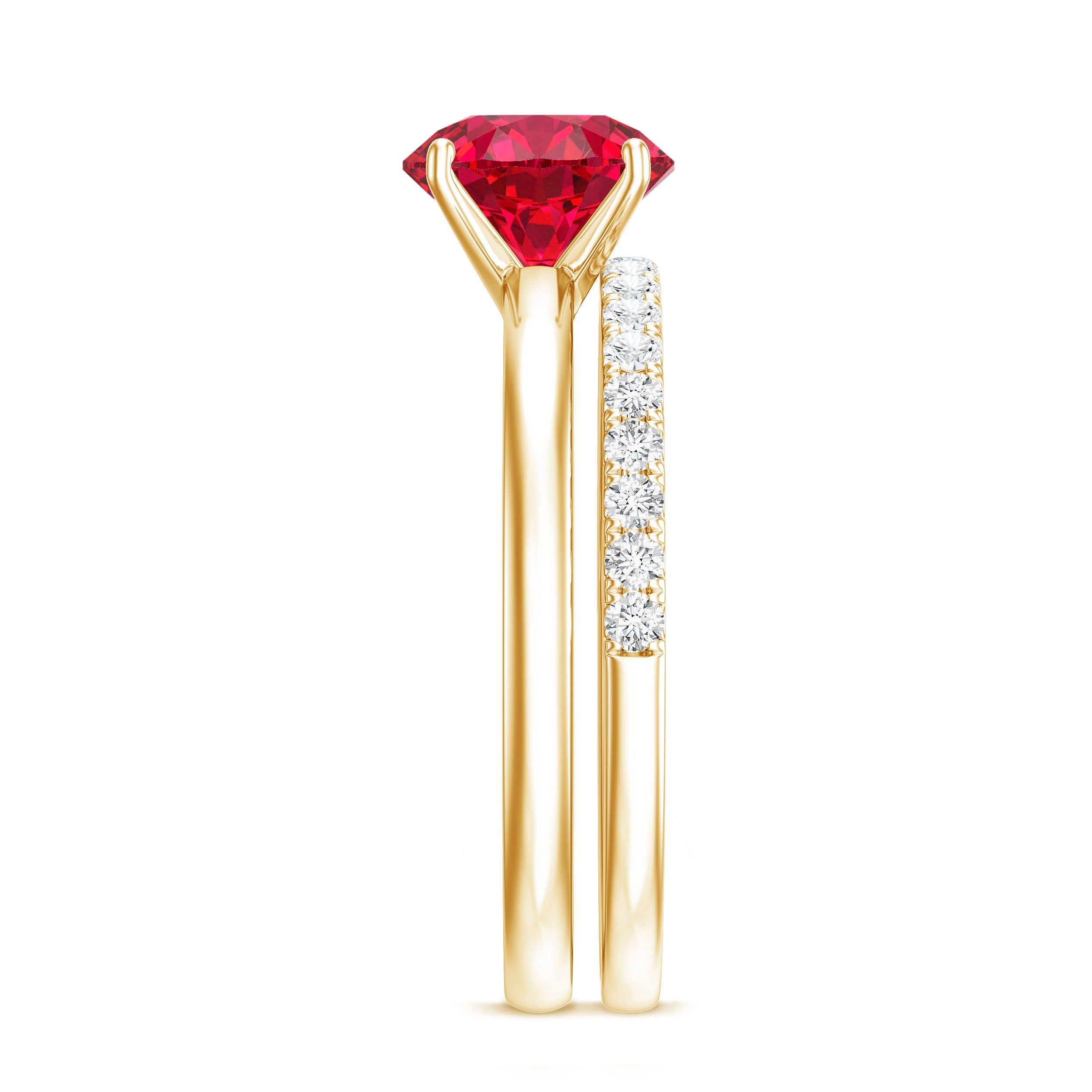 3 CT Solitaire Created Ruby Wedding Ring Set with Diamond AAAA - Rosec Jewels