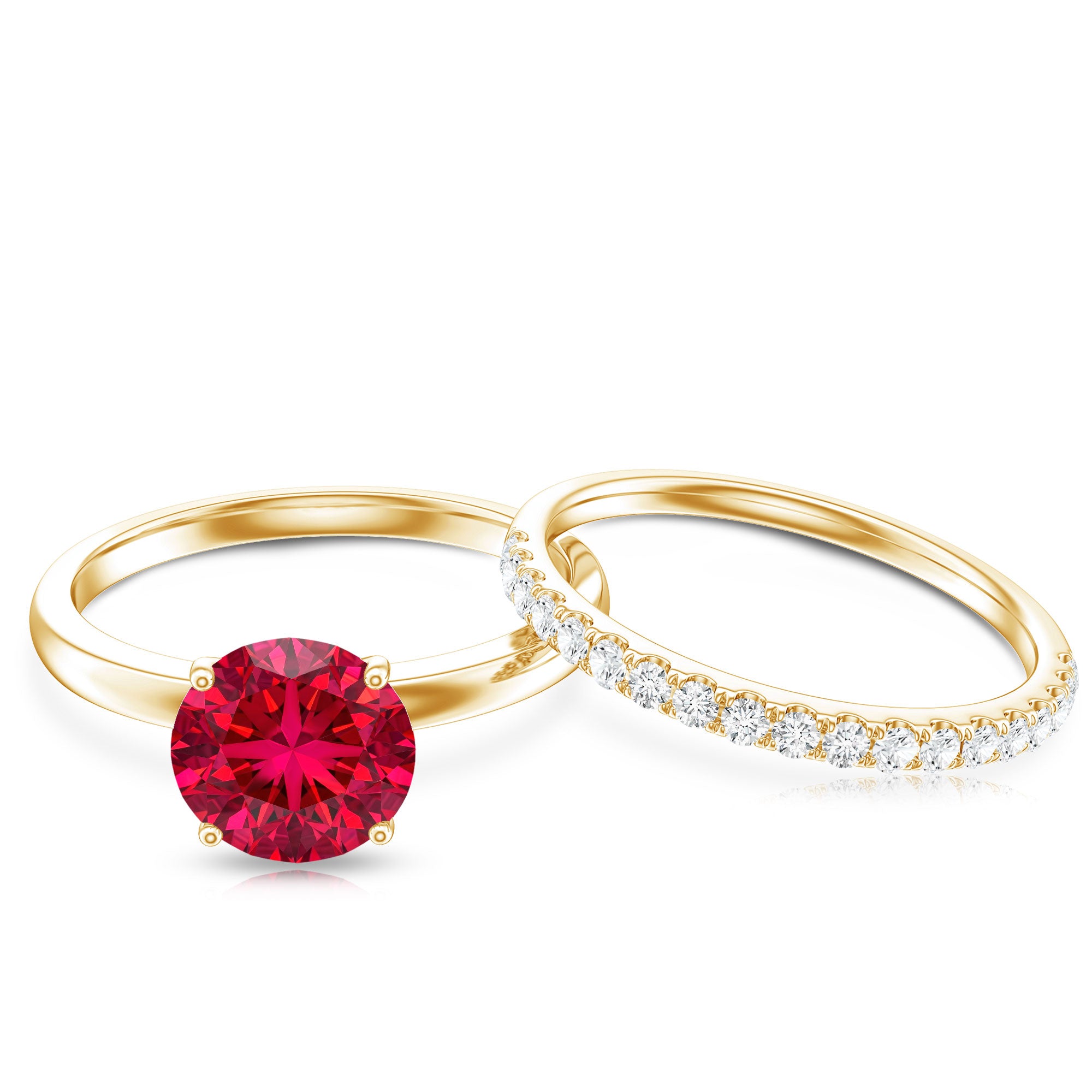 3 CT Solitaire Created Ruby Wedding Ring Set with Diamond AAAA - Rosec Jewels