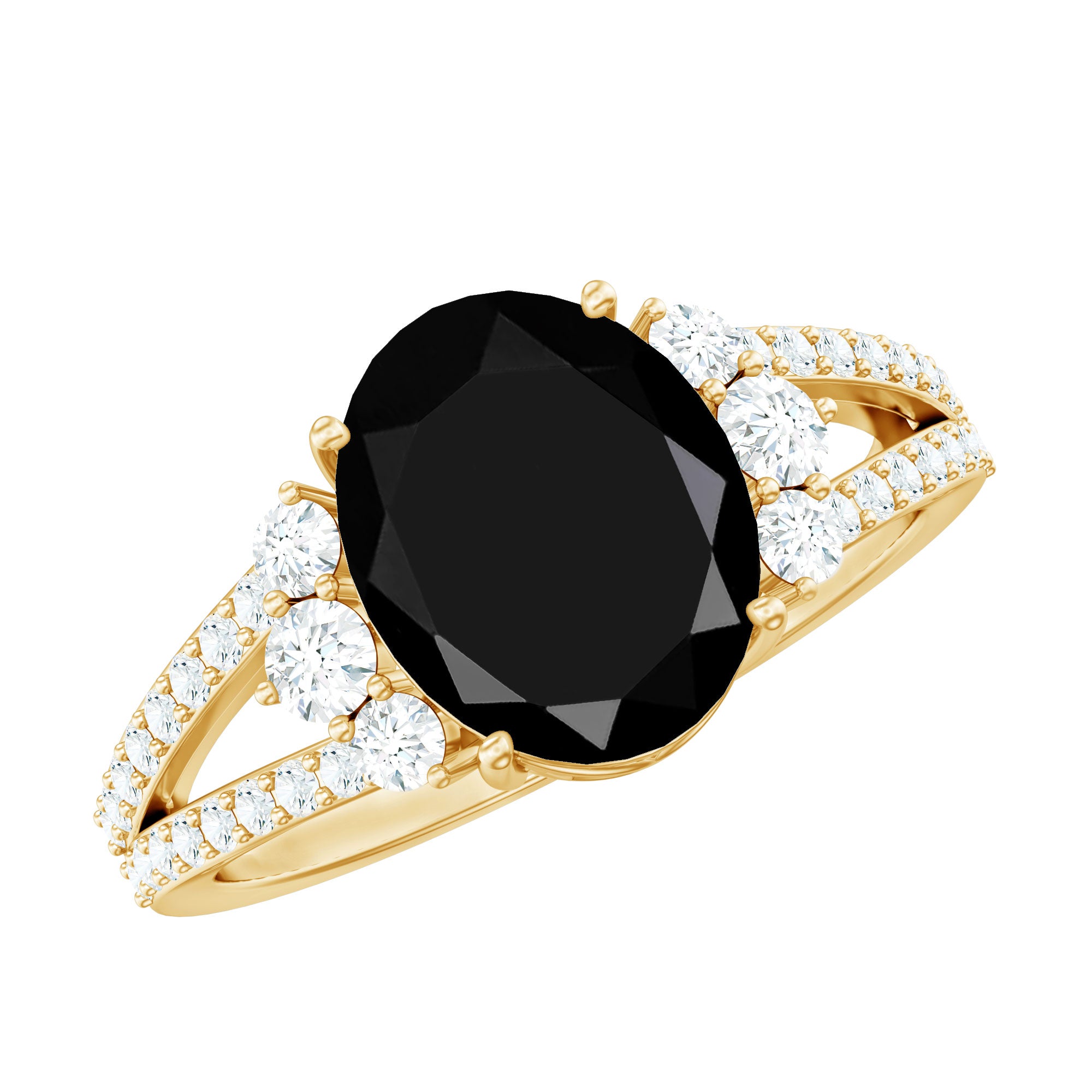 4.2 Carat Lab Grown Black Diamond Oval Engagement Ring with White Diamond Split Shank AAAA ( Synthetic ) - Rosec Jewels
