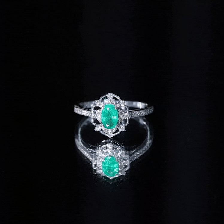 Vintage Style Emerald and Diamond Oval Engagement Ring AAA - Rosec Jewels