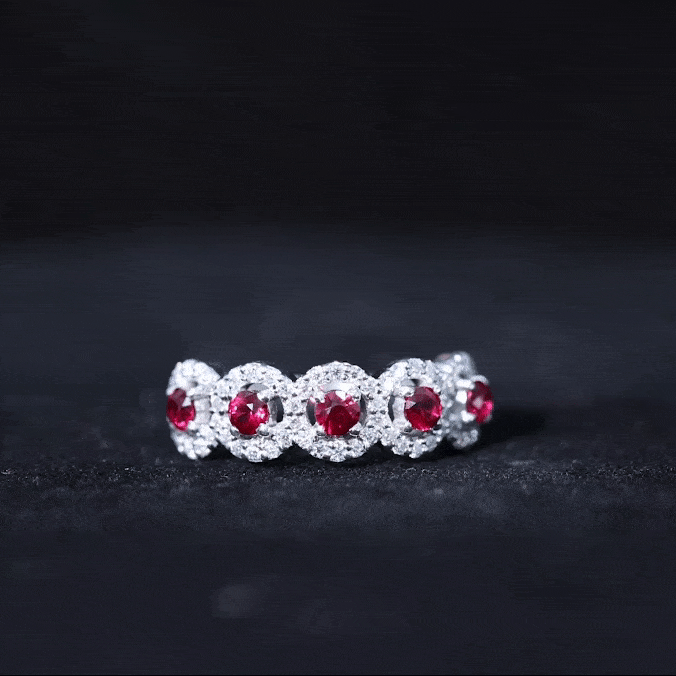 Classic Lab Grown Ruby and Diamond Halo Half Eternity Ring AAAA - Rosec Jewels
