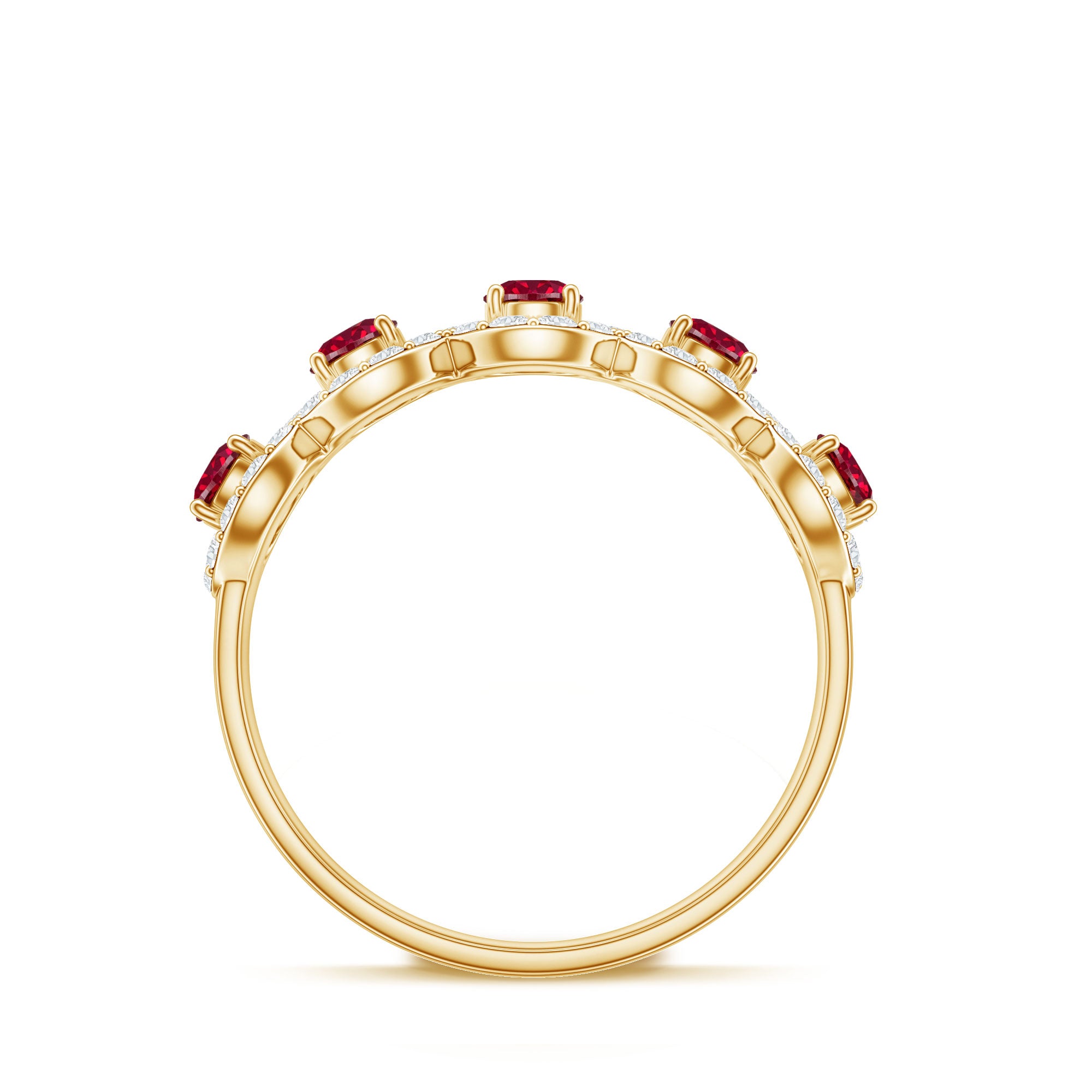 Classic Lab Grown Ruby and Diamond Halo Half Eternity Ring AAAA - Rosec Jewels