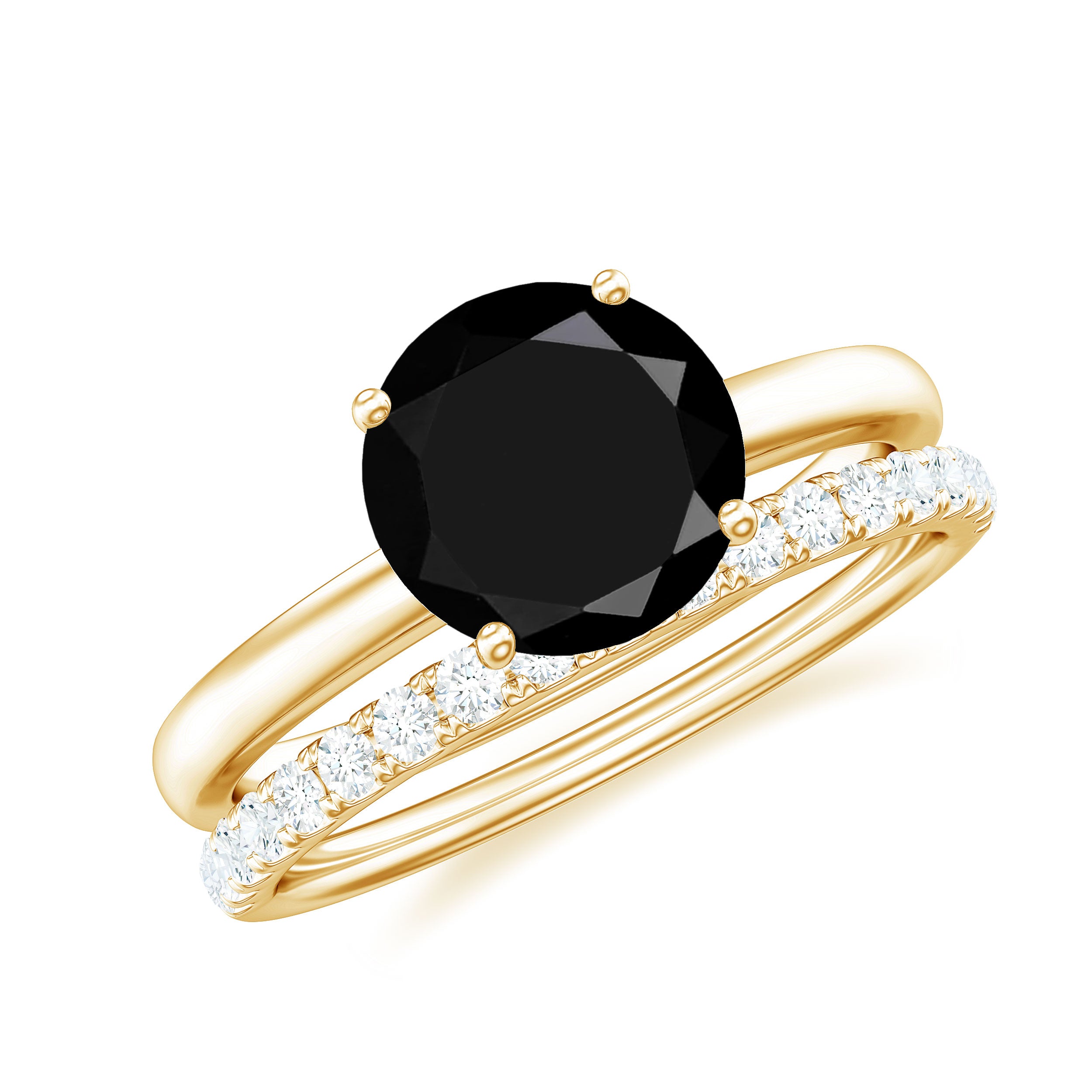 Natural Black Spinel Wedding Engagement Ring Set with Diamond AAA - Rosec Jewels