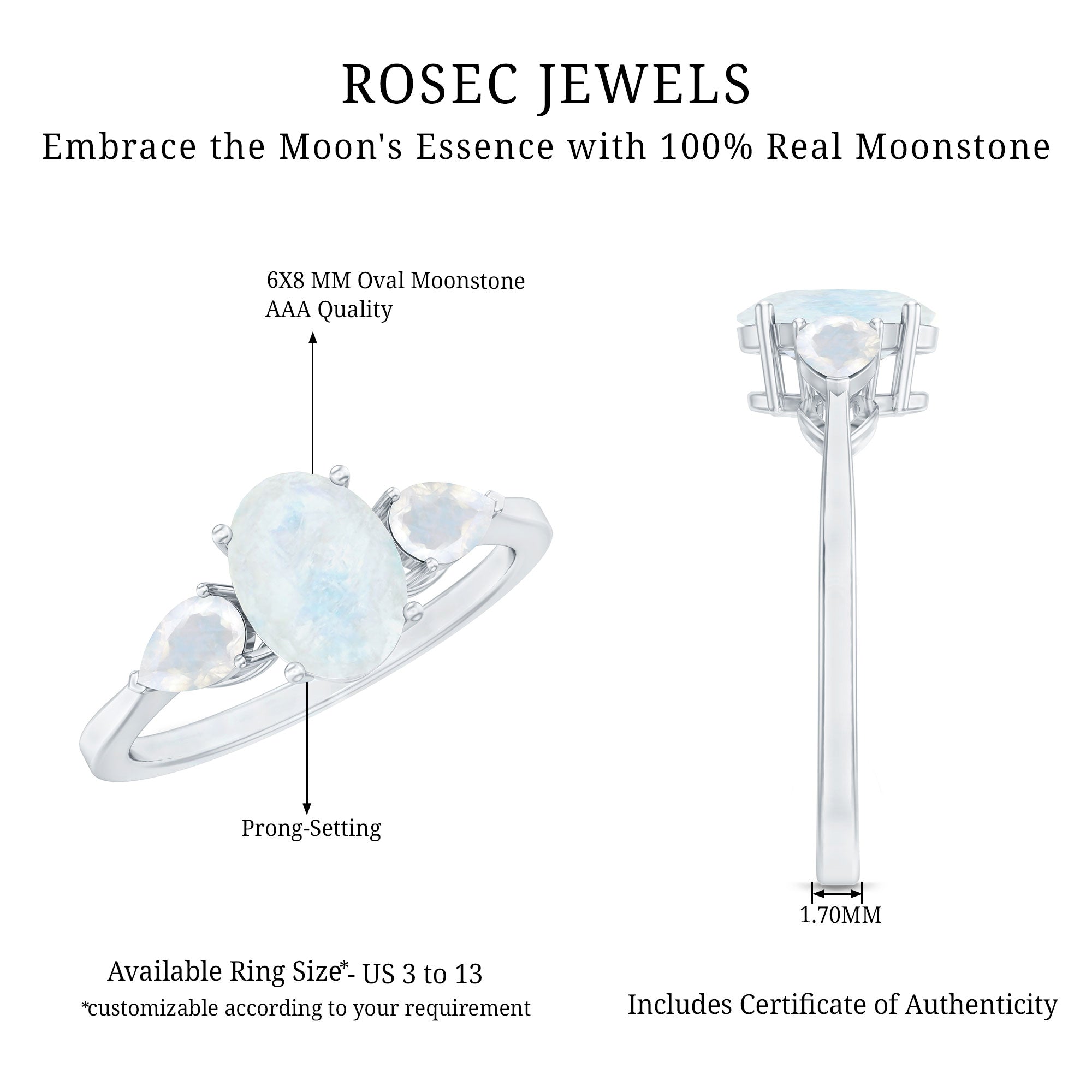 Rosec Jewels-Natural Moonstone Three Stone Engagement Ring