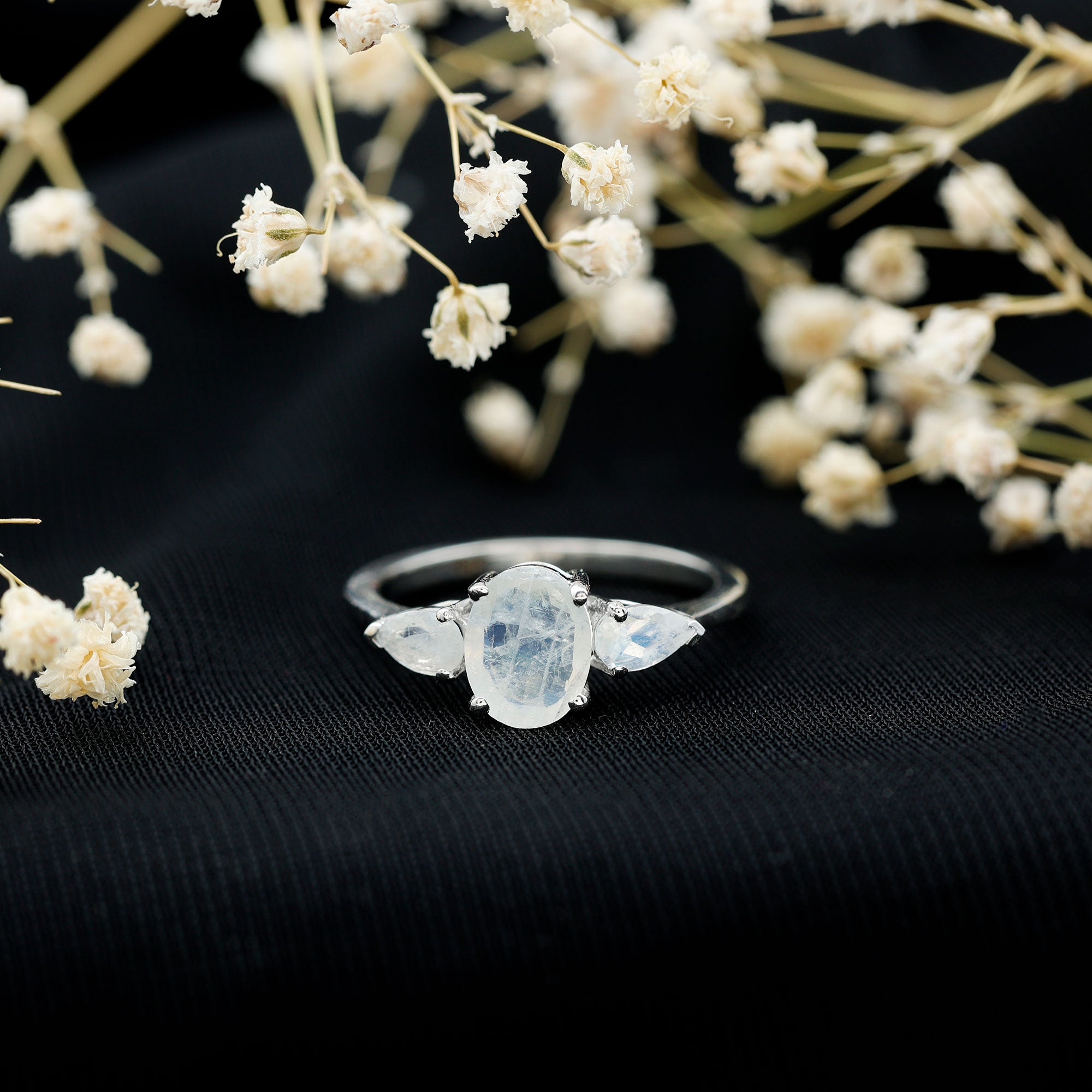 Rosec Jewels-Natural Moonstone Three Stone Engagement Ring