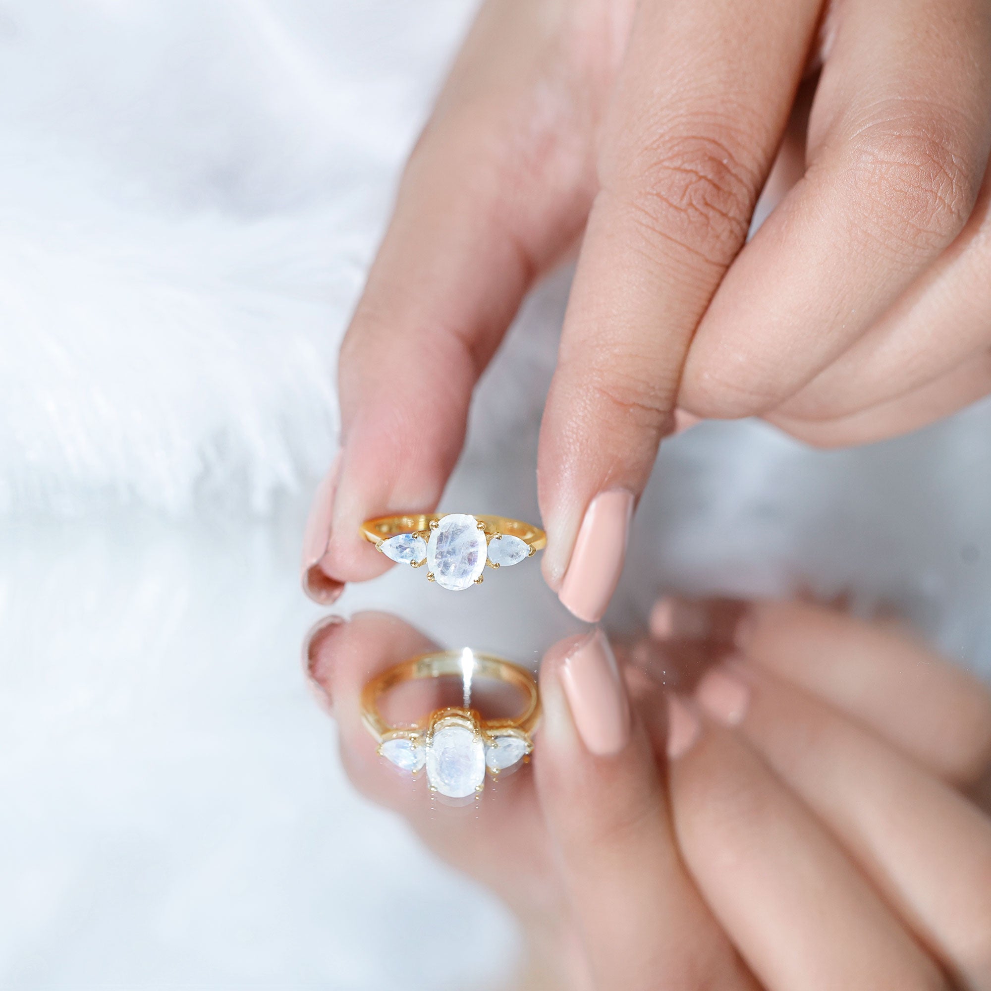 Rosec Jewels-Natural Moonstone Three Stone Engagement Ring