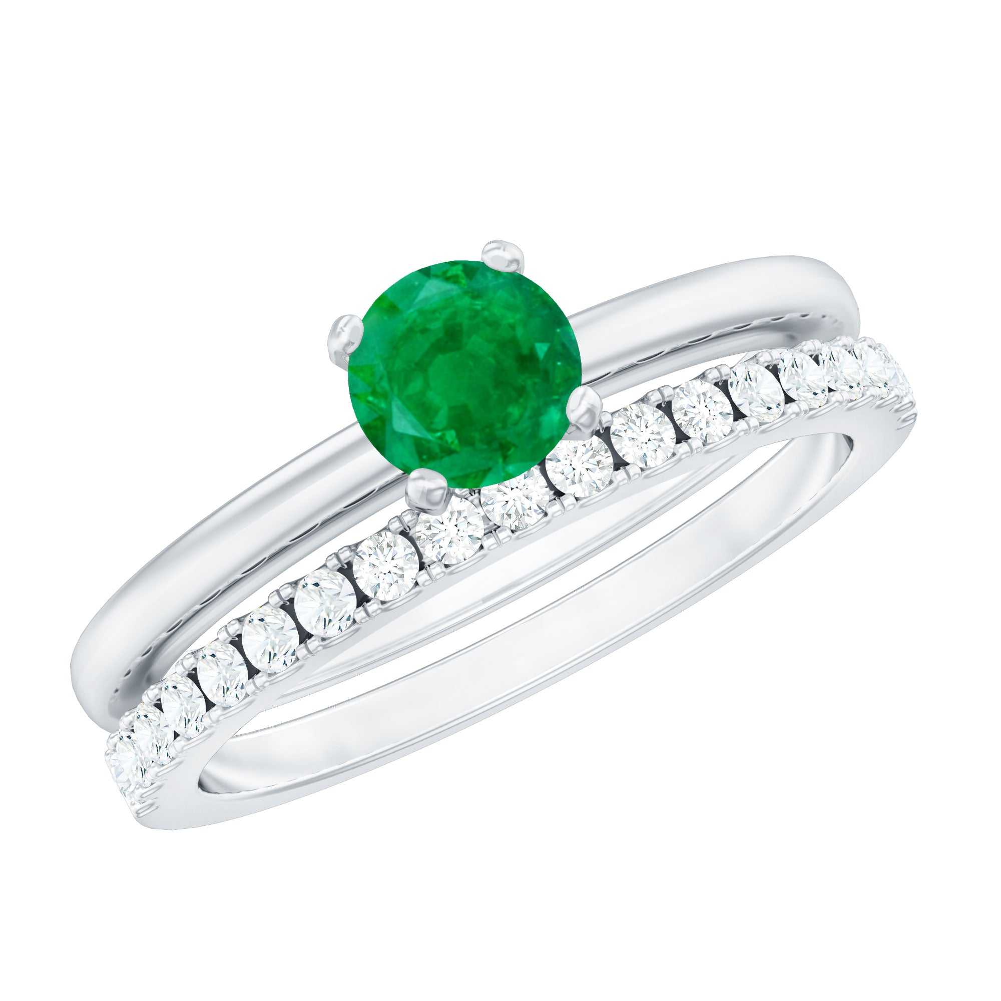 Certified Real Emerald Solitaire Engagement Ring with Diamond Enhancer AAA - Rosec Jewels