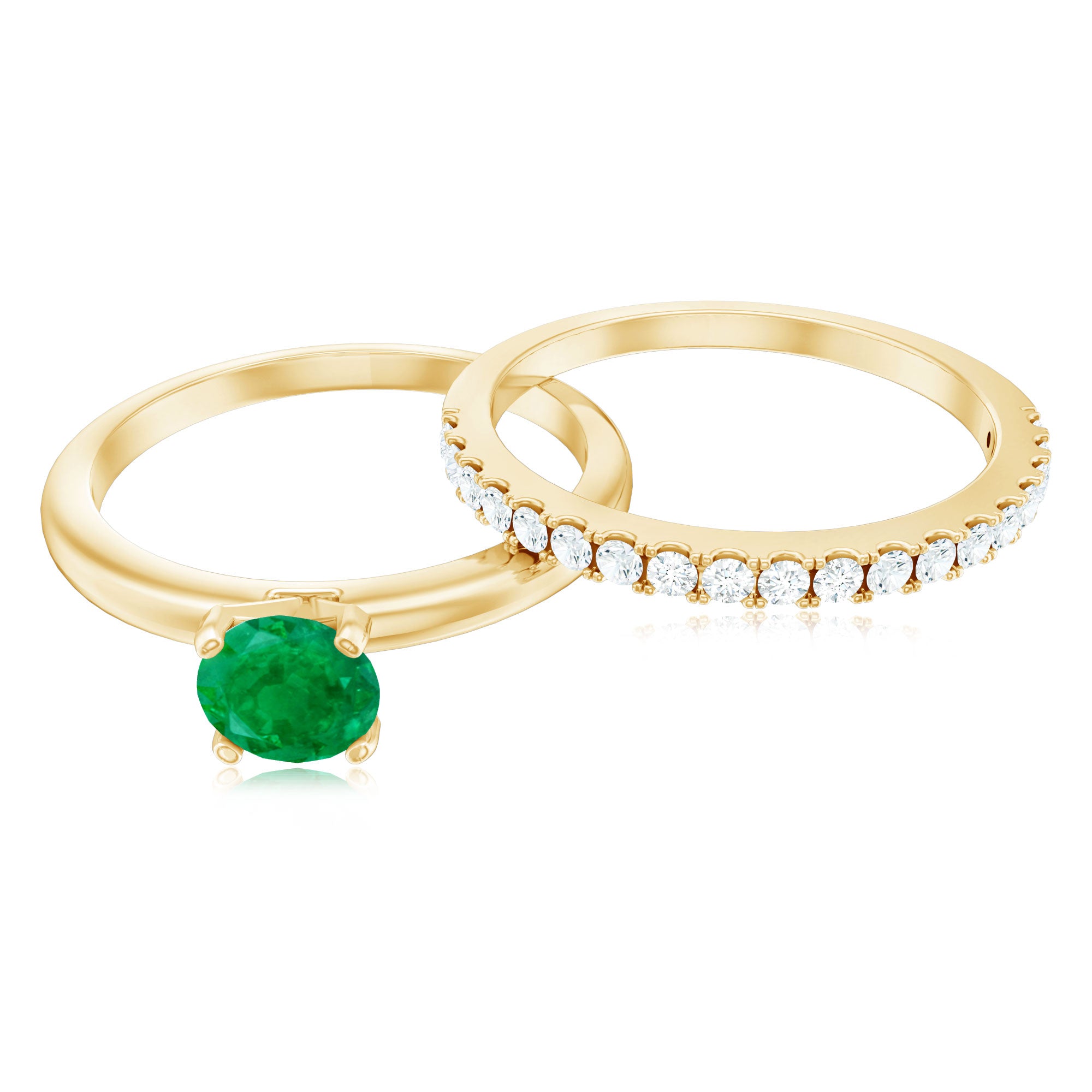 Certified Real Emerald Solitaire Engagement Ring with Diamond Enhancer AAA - Rosec Jewels