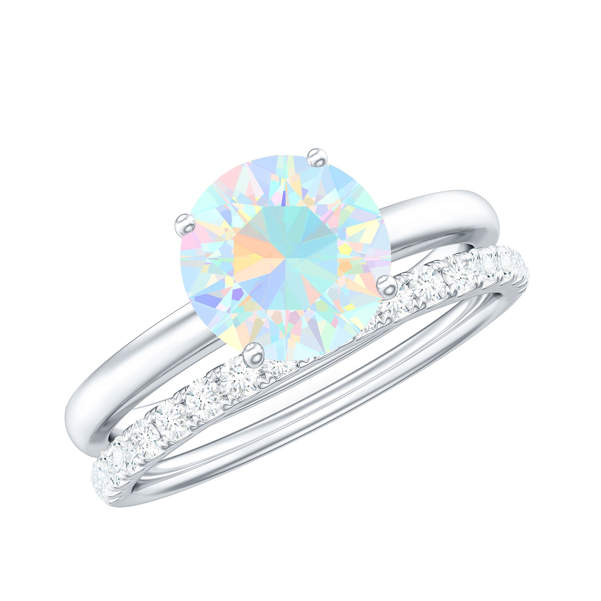 Natural Ethiopian Opal Diamond Solitaire Engagement Wedding Ring Set of 2
