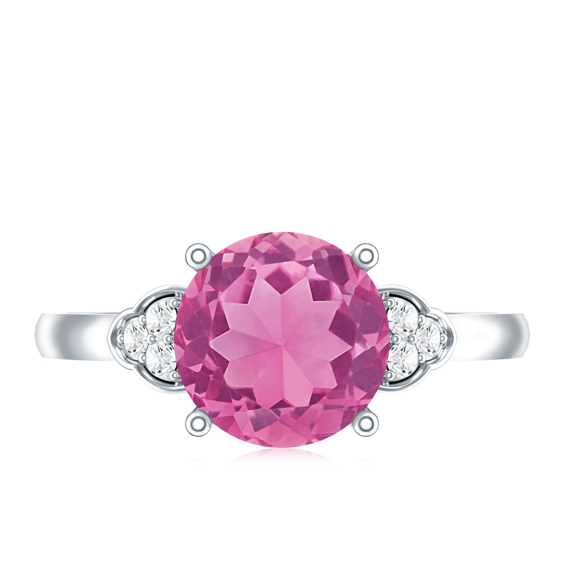Round Pink Tourmaline Solitaire Engagement Ring with Diamond AAA - Rosec Jewels