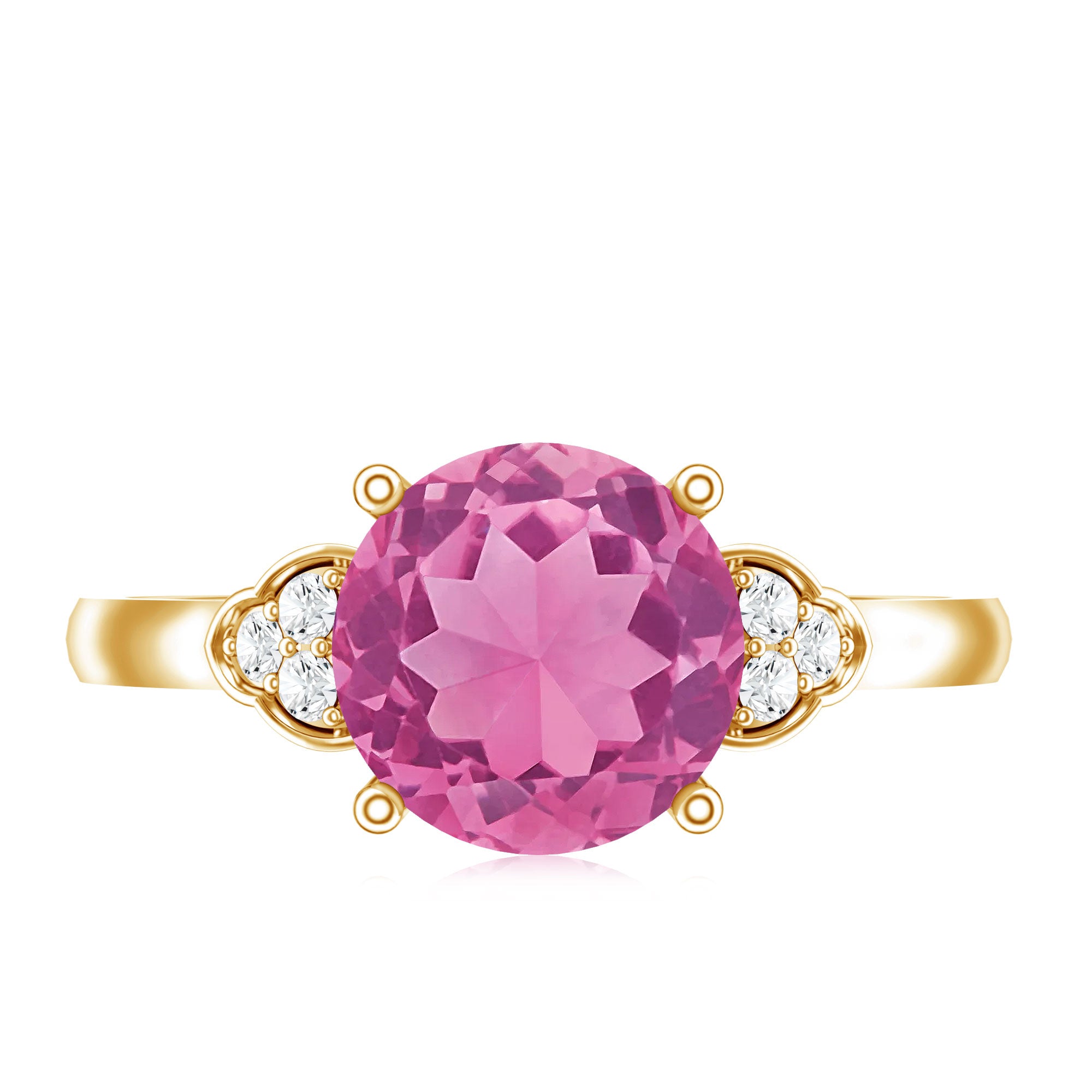 Round Pink Tourmaline Solitaire Engagement Ring with Diamond AAA - Rosec Jewels