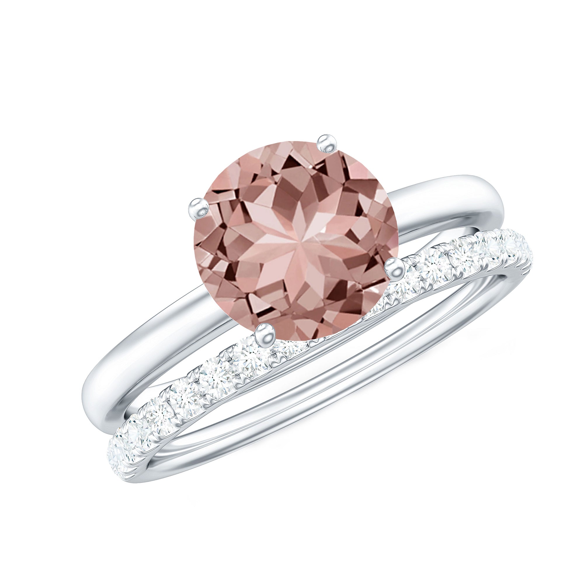 2.5 CT Natural Morganite Solitaire Bridal Ring Set with Moissanite