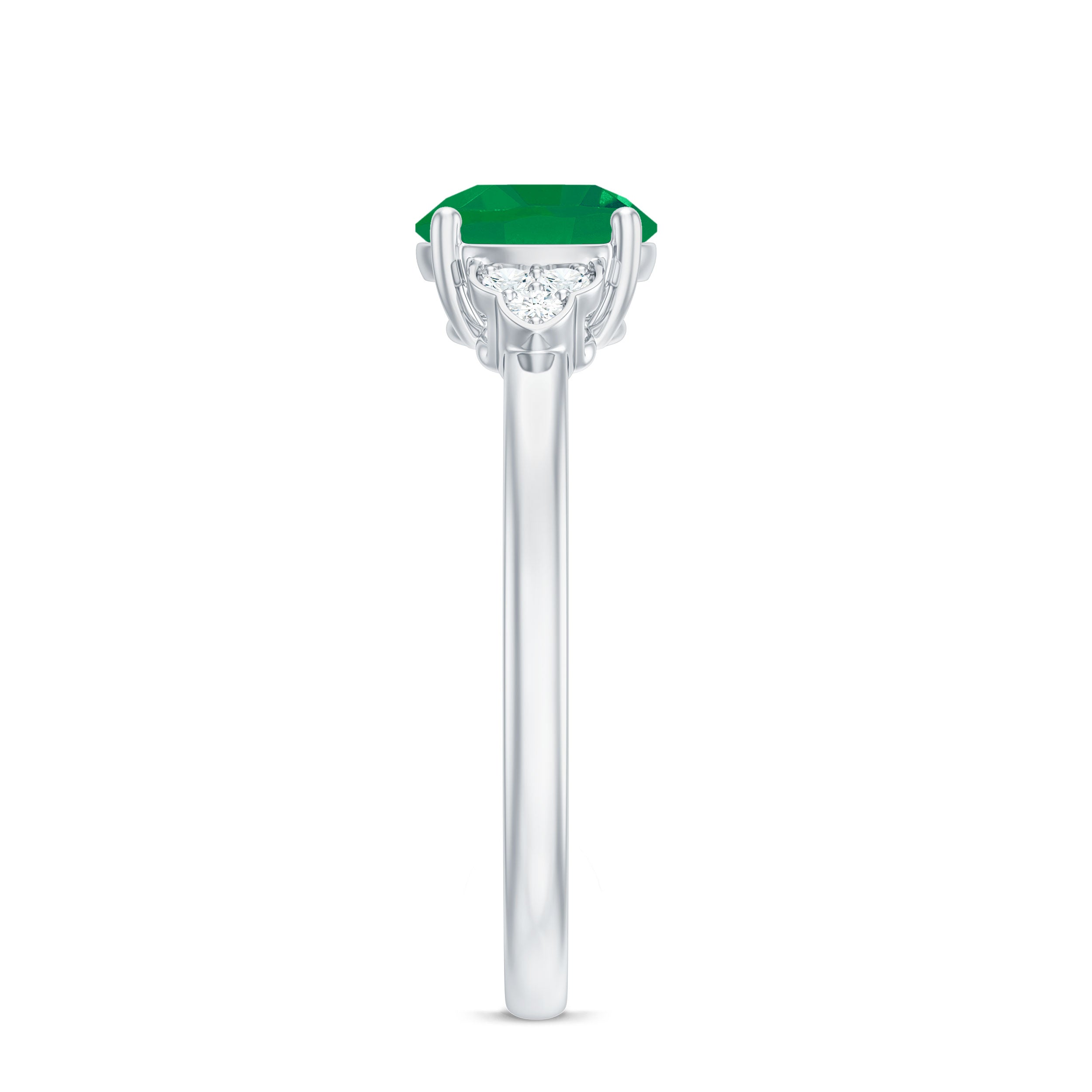Natural Solitaire Emerald Engagement Ring with Diamond Trio AAA - Rosec Jewels