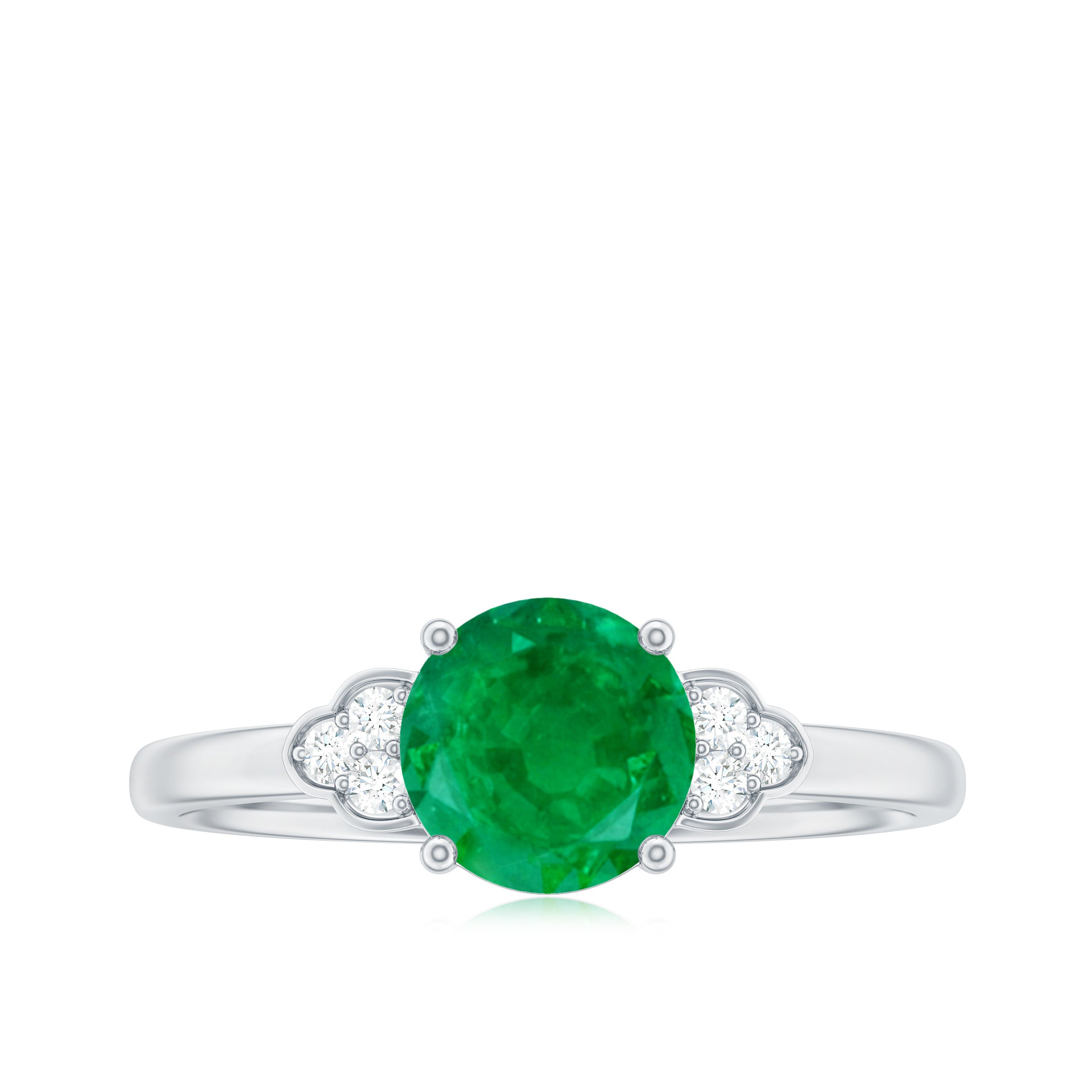 Natural Solitaire Emerald Engagement Ring with Diamond Trio AAA - Rosec Jewels