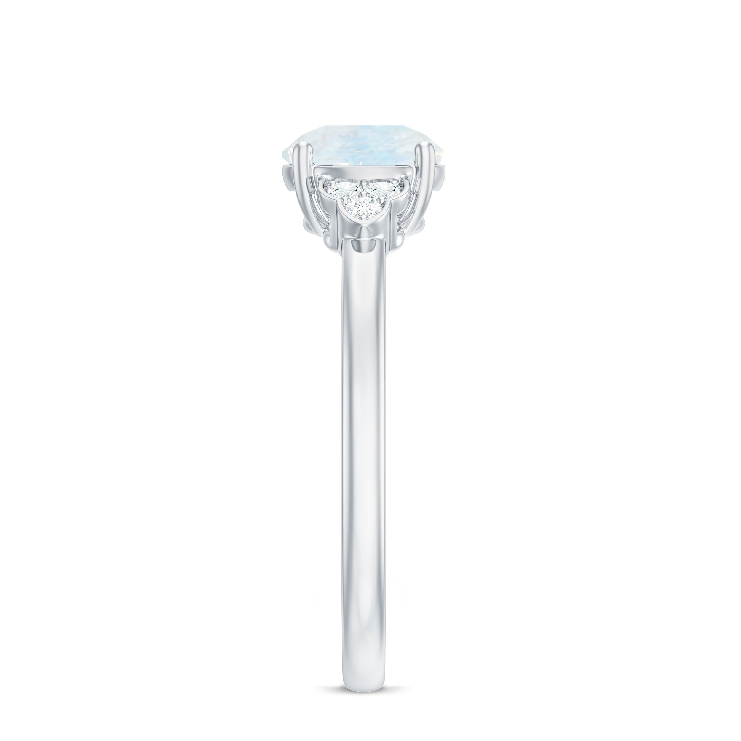 1.50 CT Moonstone Solitaire Engagement Ring with Diamond Trio AAA - Rosec Jewels