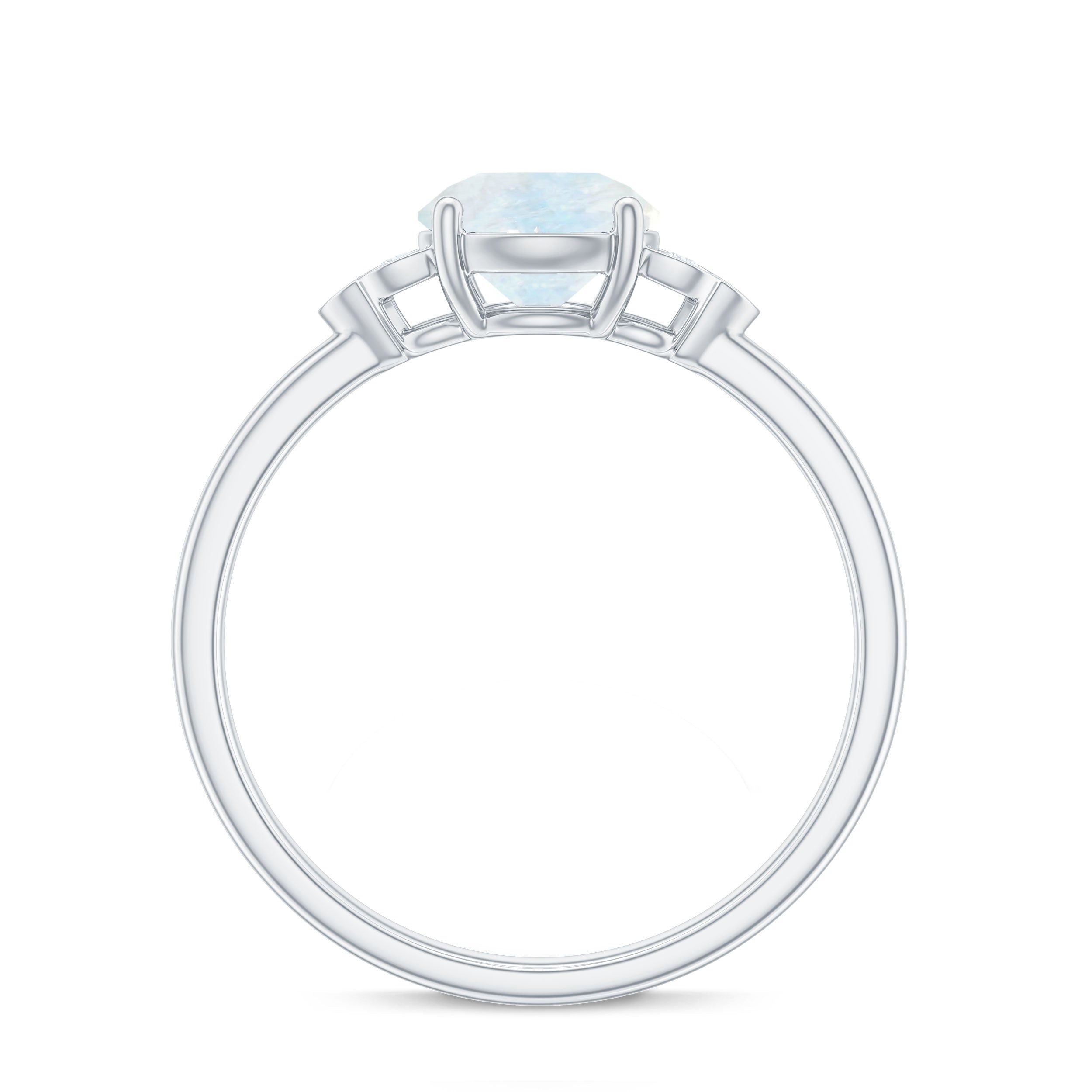 1.50 CT Moonstone Solitaire Engagement Ring with Diamond Trio AAA - Rosec Jewels
