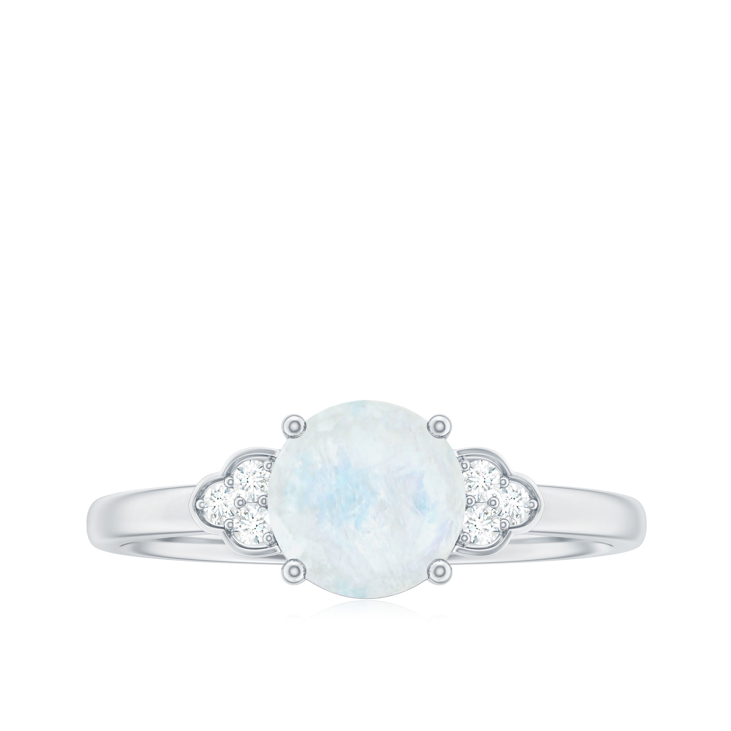 1.50 CT Moonstone Solitaire Engagement Ring with Diamond Trio AAA - Rosec Jewels
