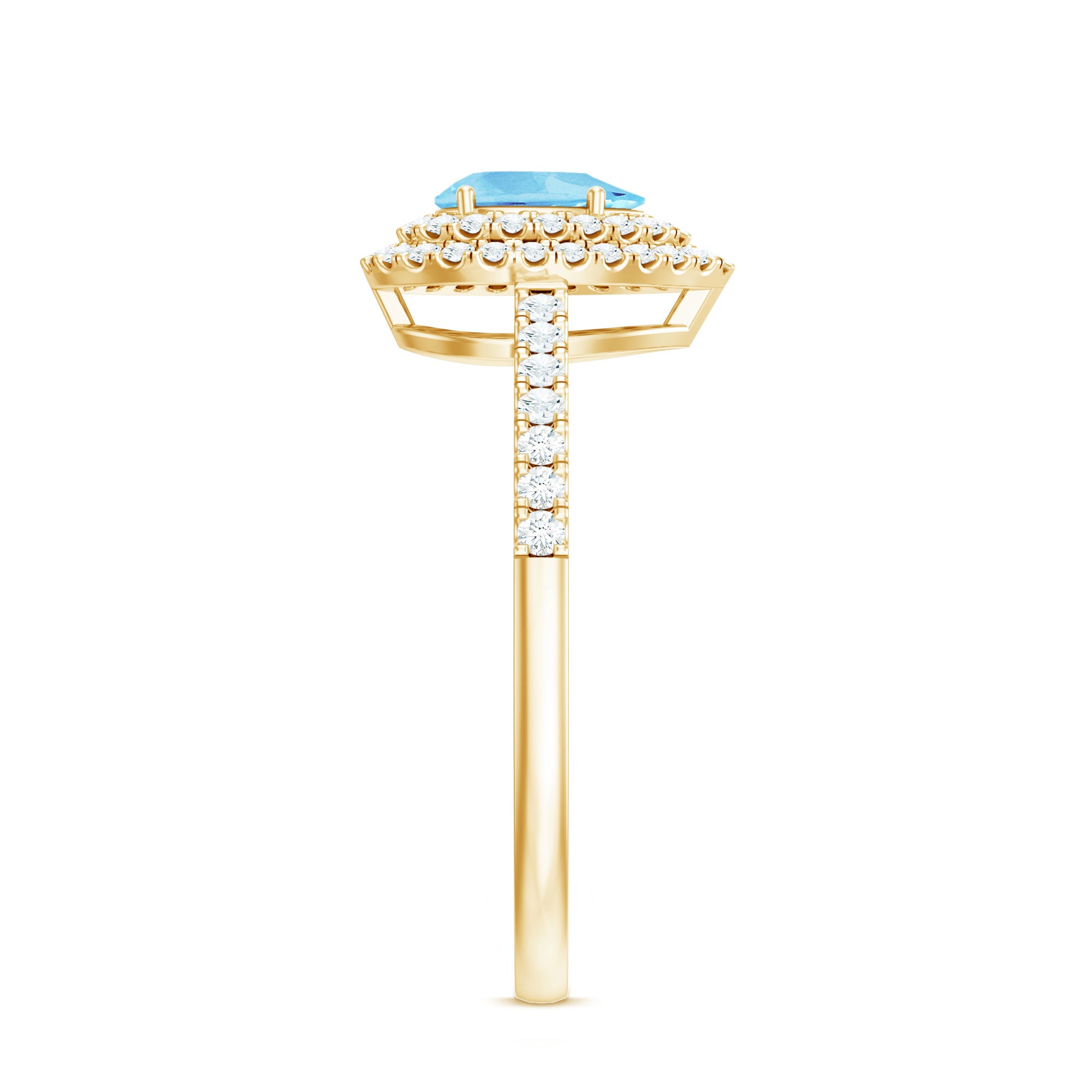Classic Aquamarine and Diamond Teardrop Engagement Ring with Double Halo AAA - Rosec Jewels