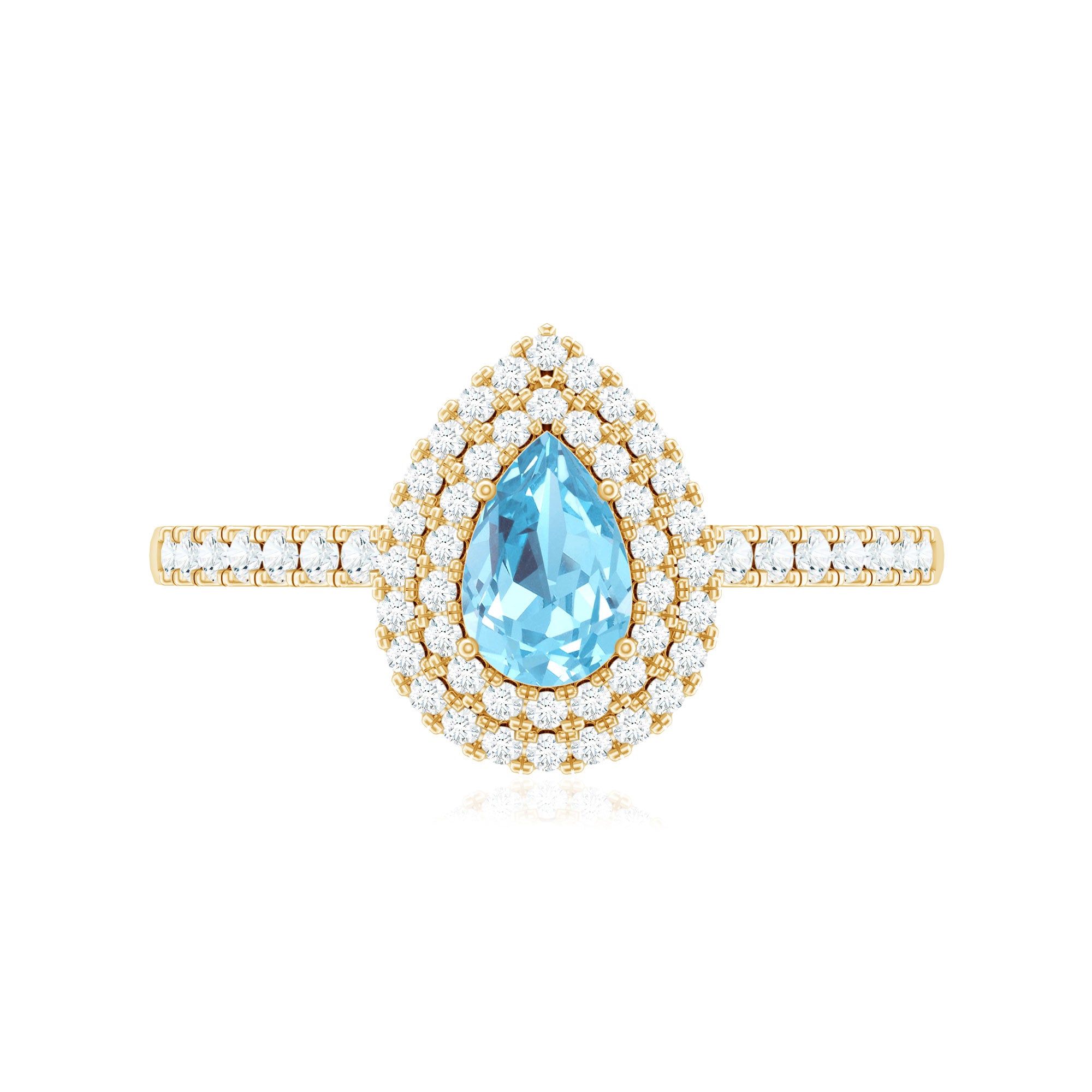 Classic Aquamarine and Diamond Teardrop Engagement Ring with Double Halo AAA - Rosec Jewels