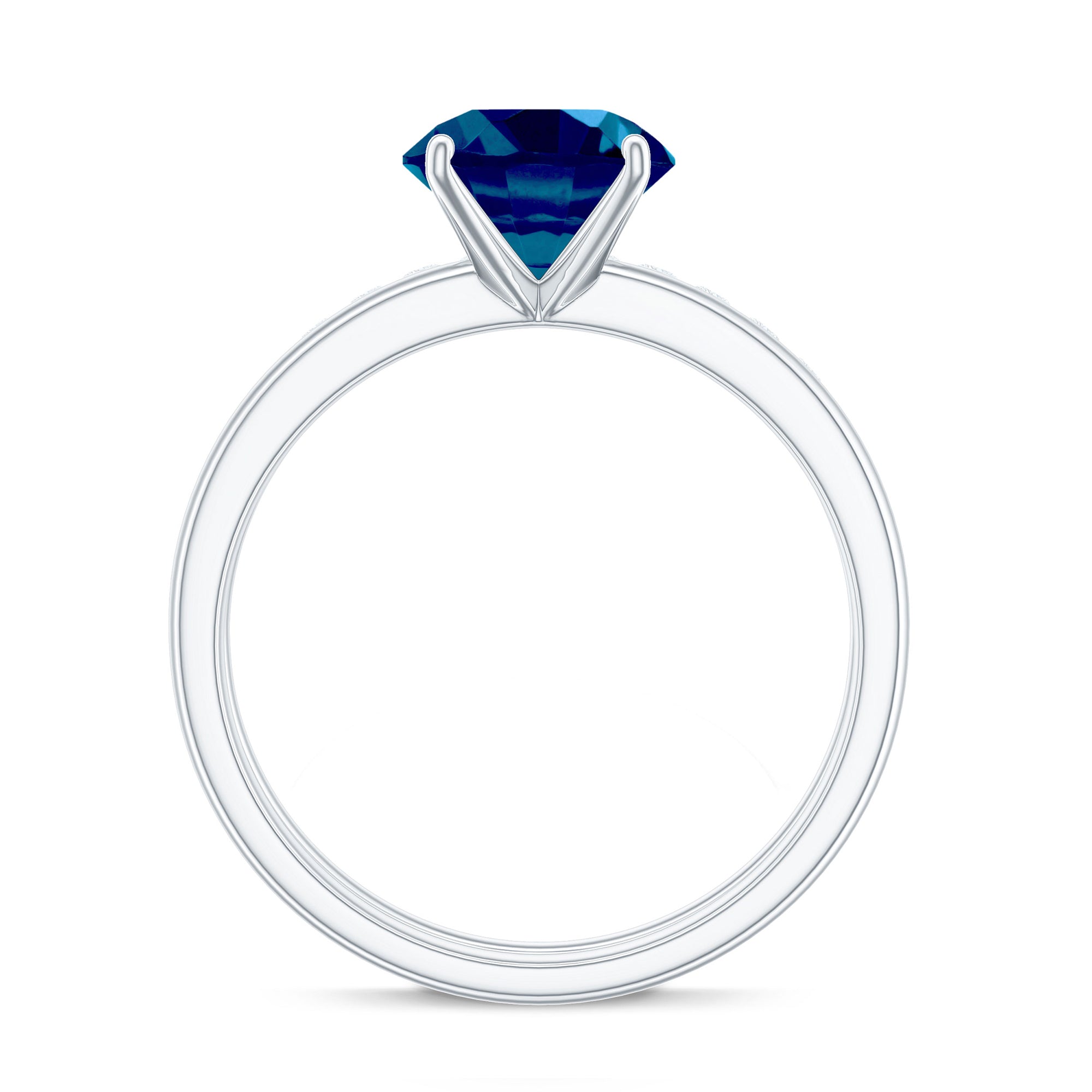 Rosec Jewels-8mm Round London Blue Topaz Solitaire Engagement Ring with Diamond Band
