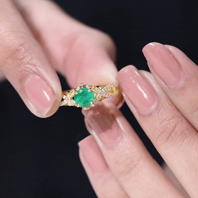 Designer Emerald Crossover Engagement Ring with Diamond AAA - Rosec Jewels