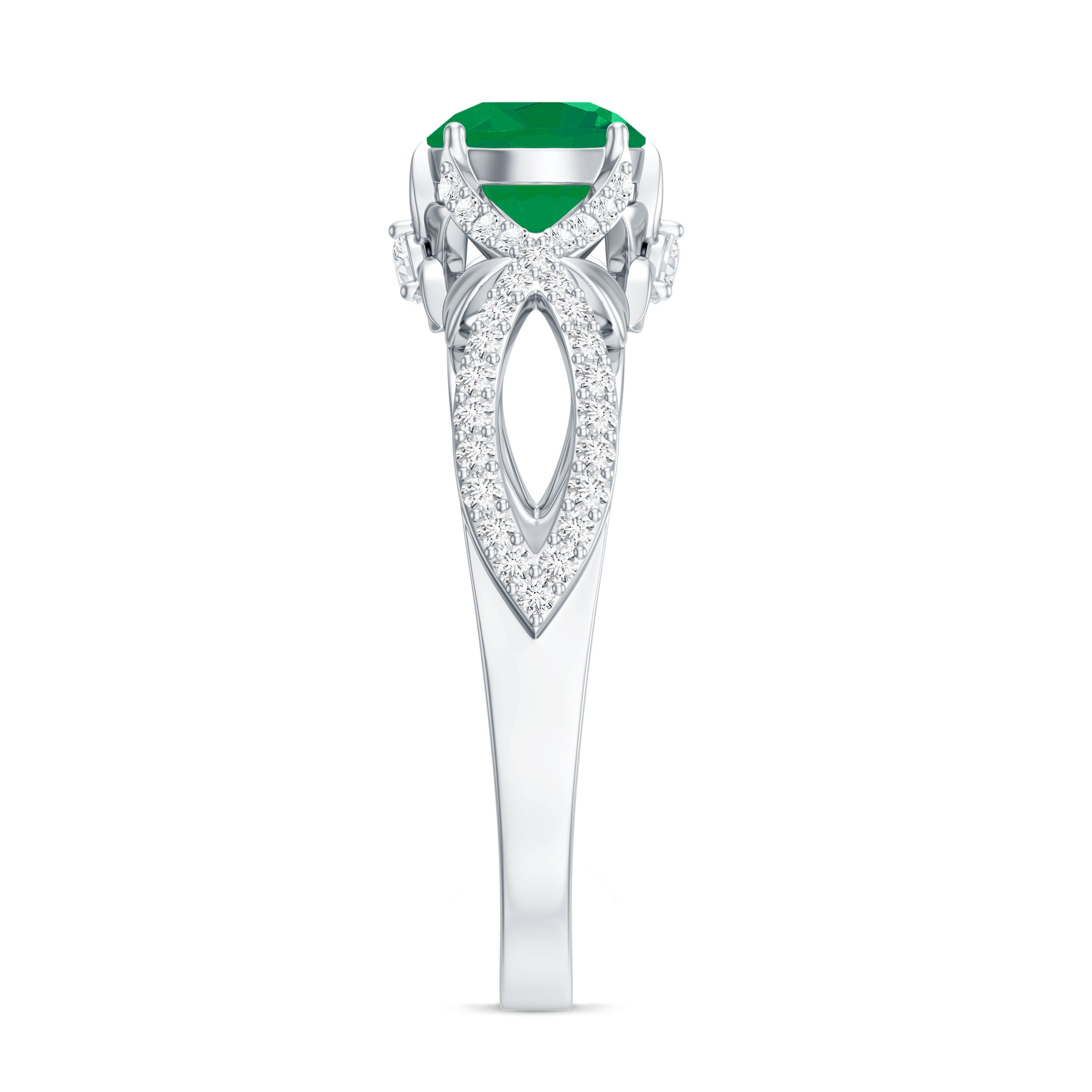 Designer Emerald Crossover Engagement Ring with Diamond AAA - Rosec Jewels