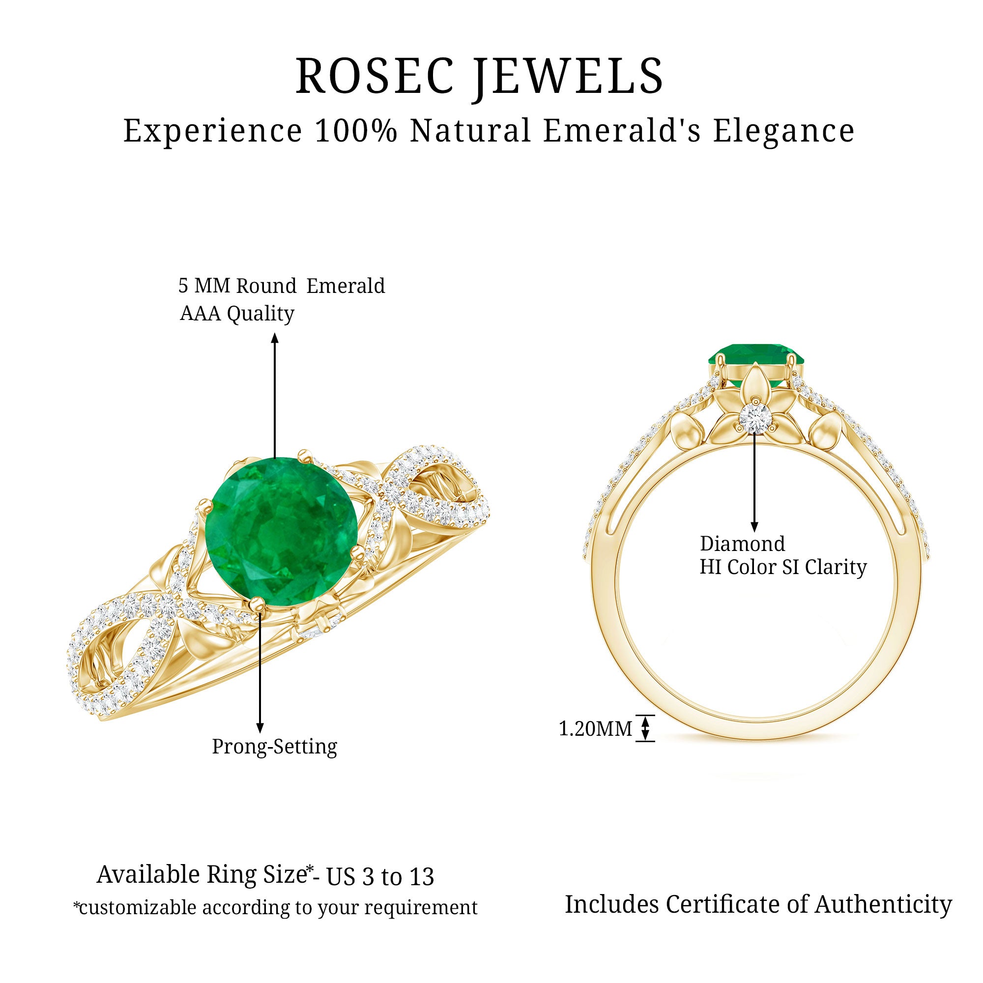 Designer Emerald Crossover Engagement Ring with Diamond AAA - Rosec Jewels