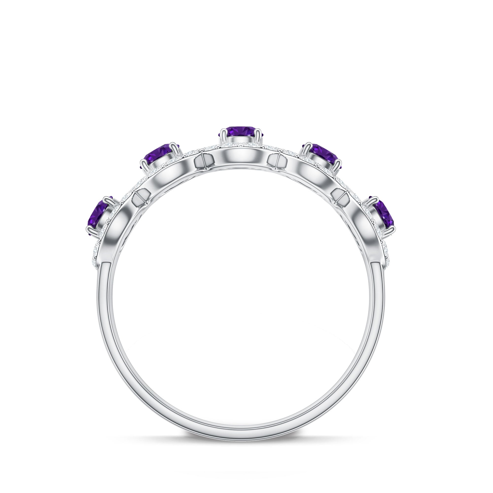 Natural Amethyst Diamond Half Eternity Band Ring for Women AAA - Rosec Jewels
