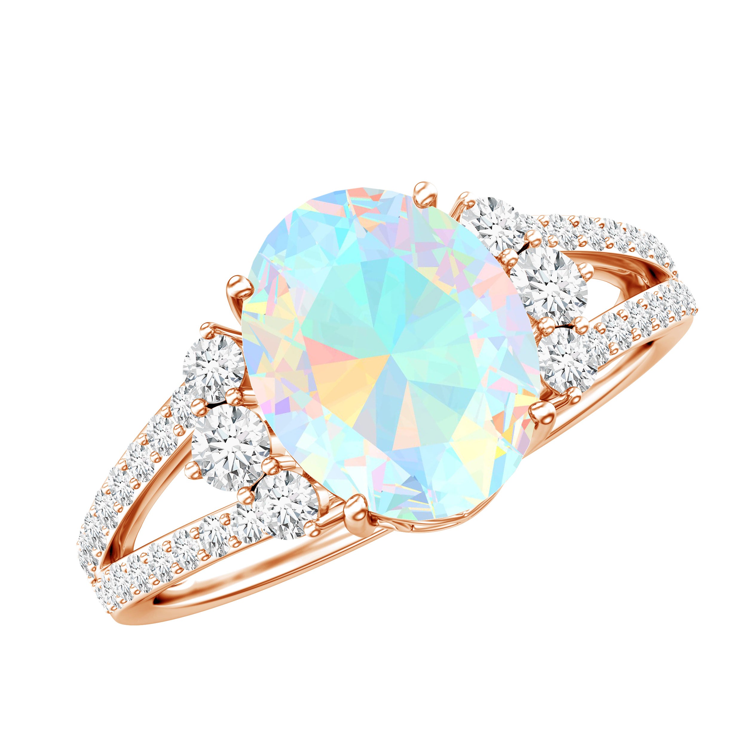 Certified 8X10 mm Ethiopian Opal Oval Engagement Ring with Diamond AAA - Rosec Jewels