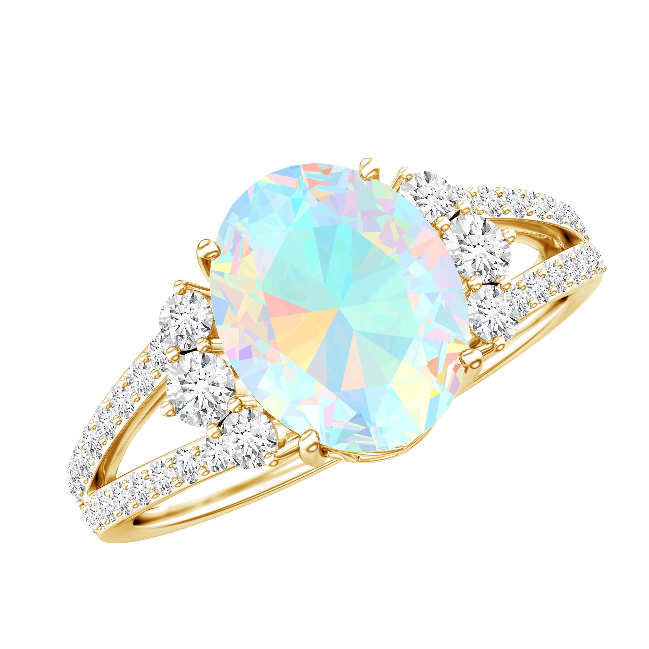 Certified 8X10 mm Ethiopian Opal Oval Engagement Ring with Diamond AAA - Rosec Jewels