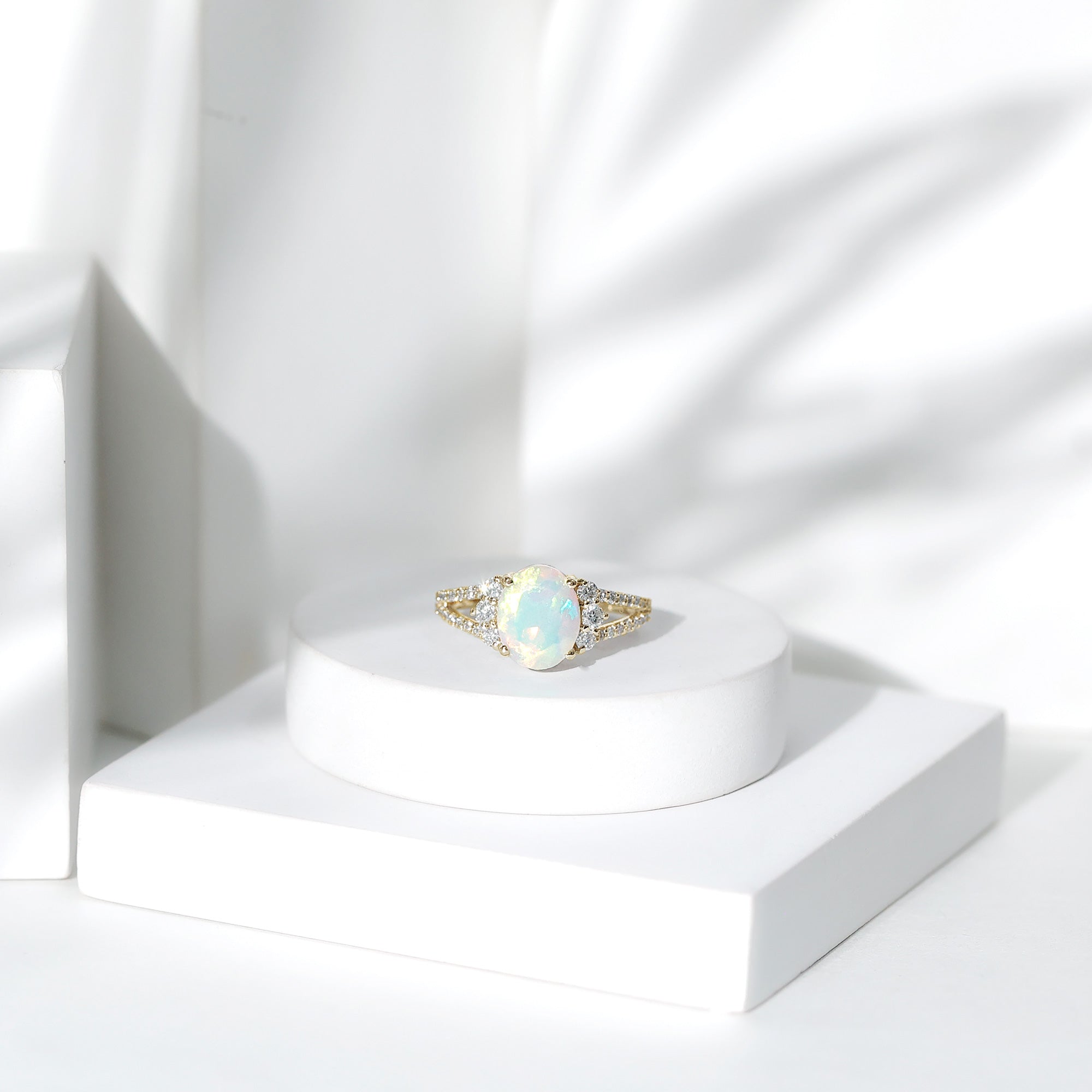 Certified 8X10 mm Ethiopian Opal Oval Engagement Ring with Diamond AAA - Rosec Jewels