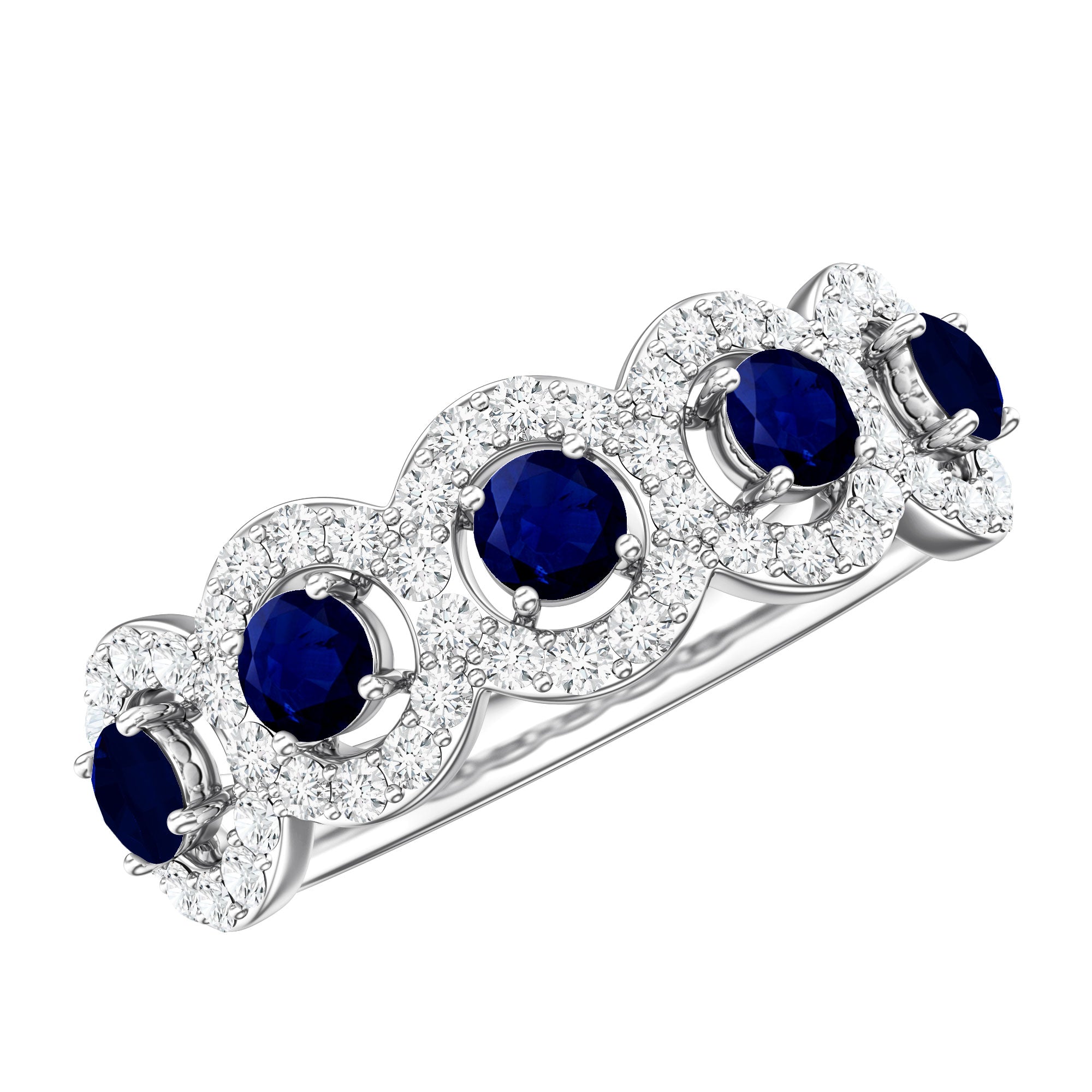 Classic Blue Sapphire Half Eternity Anniversary Ring with Diamond AAA - Rosec Jewels