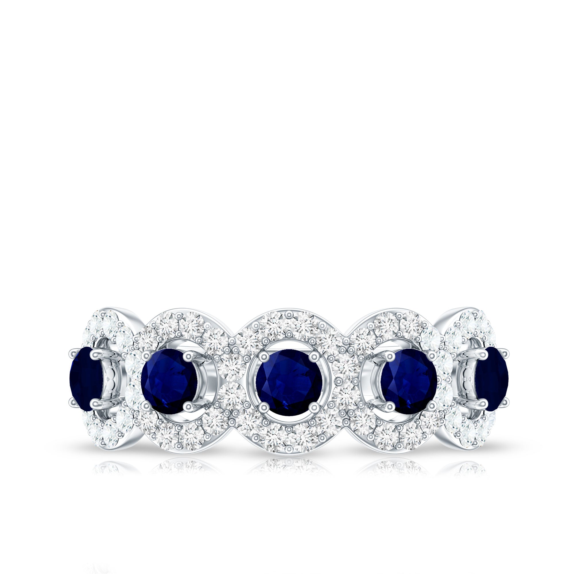 Classic Blue Sapphire Half Eternity Anniversary Ring with Diamond AAA - Rosec Jewels