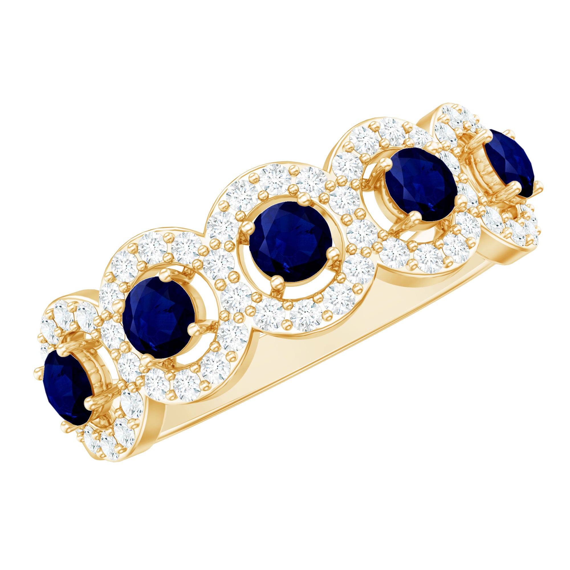 Classic Blue Sapphire Half Eternity Anniversary Ring with Diamond AAA - Rosec Jewels