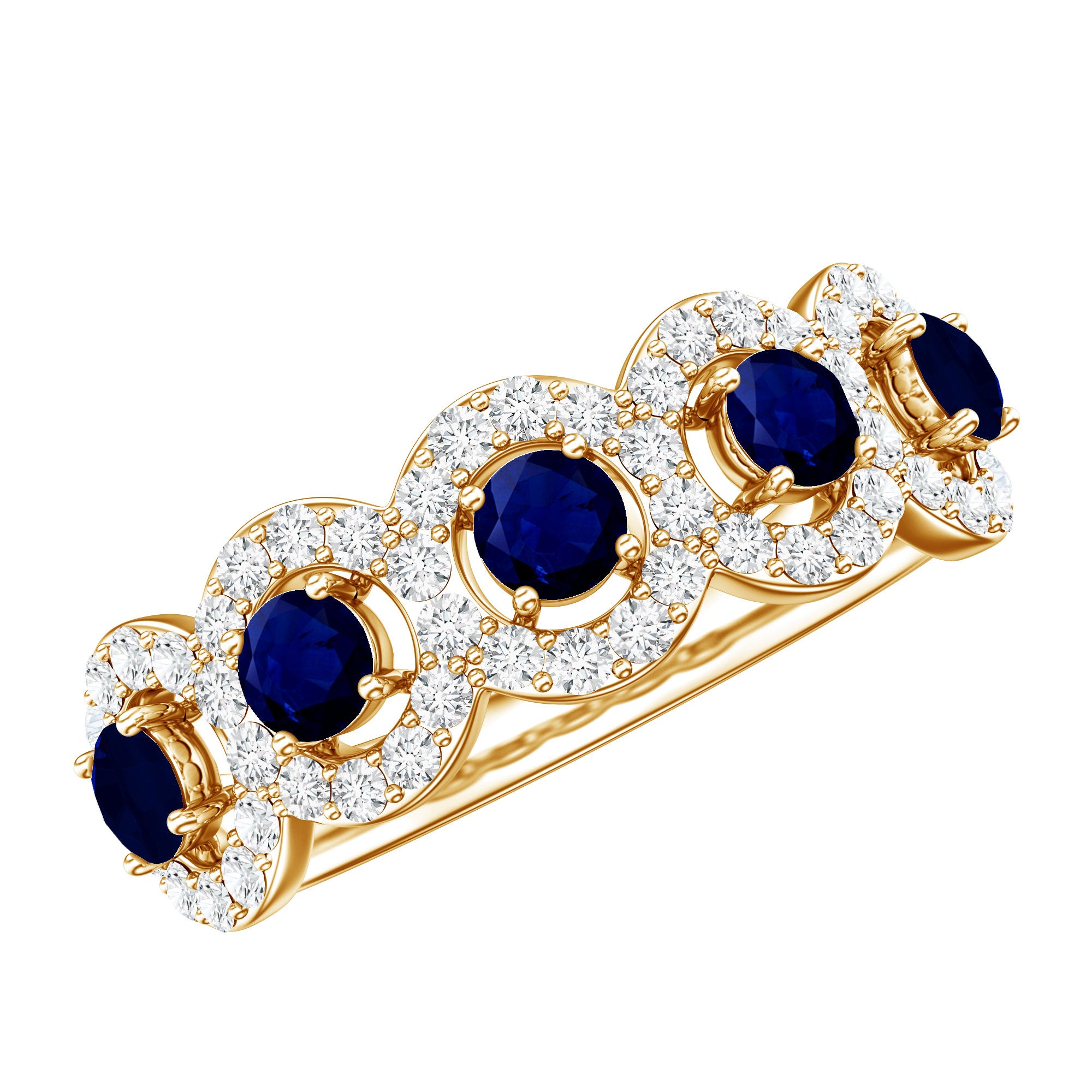 Classic Blue Sapphire Half Eternity Anniversary Ring with Diamond AAA - Rosec Jewels