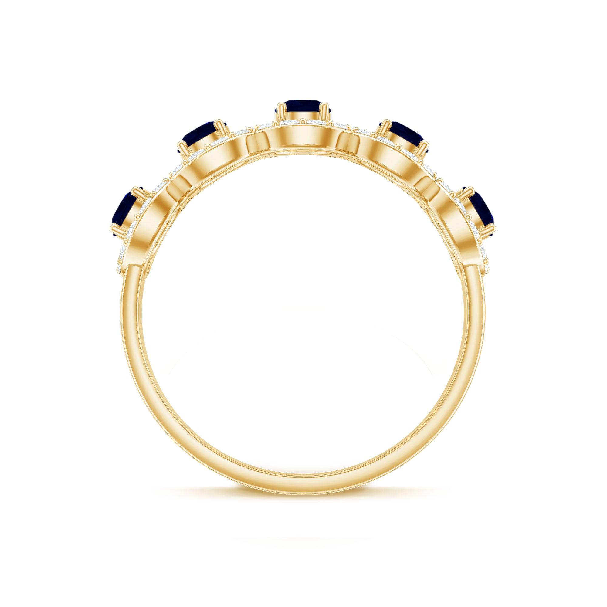 Classic Blue Sapphire Half Eternity Anniversary Ring with Diamond AAA - Rosec Jewels