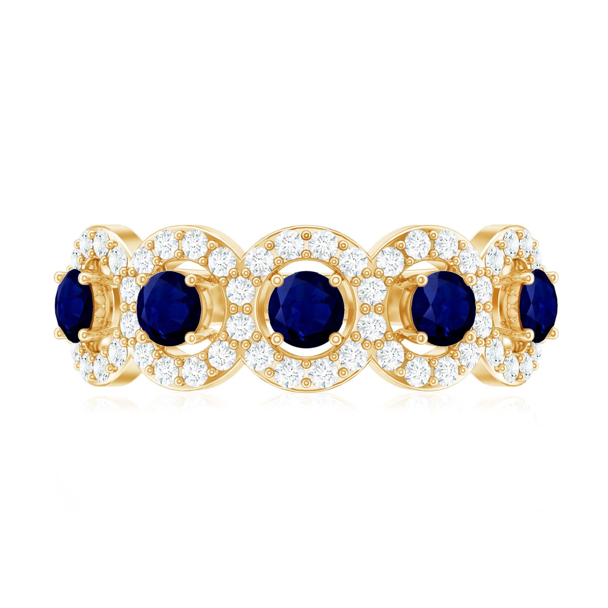 Classic Blue Sapphire Half Eternity Anniversary Ring with Diamond AAA - Rosec Jewels