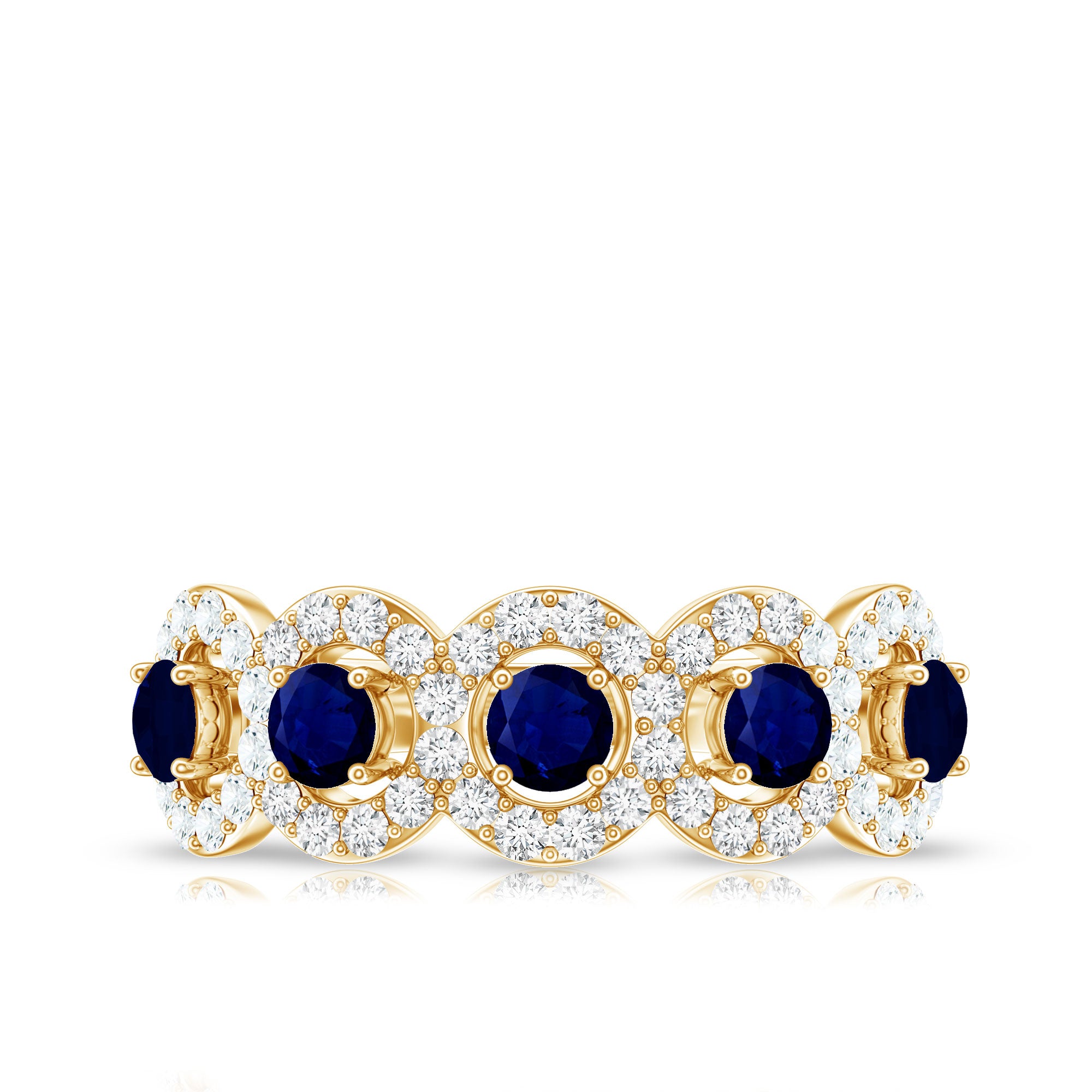 Classic Blue Sapphire Half Eternity Anniversary Ring with Diamond AAA - Rosec Jewels