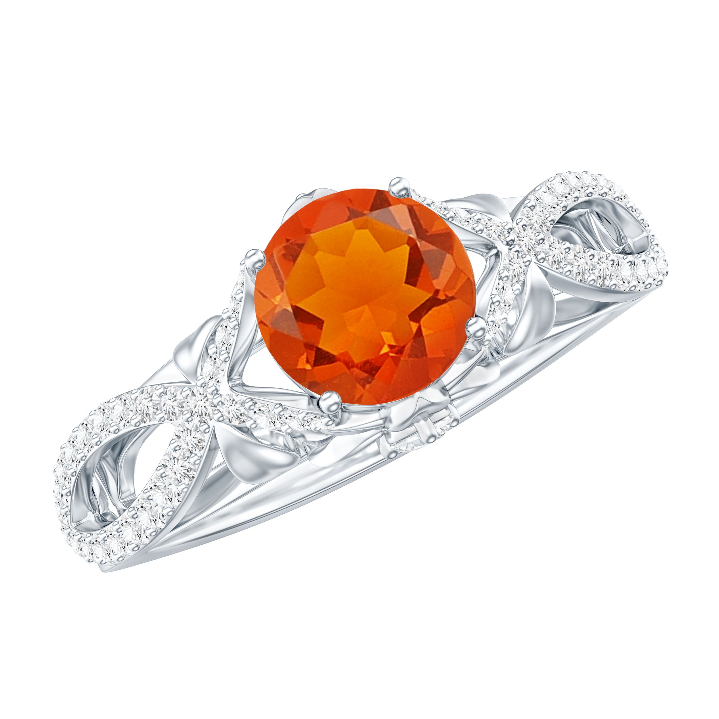 0.7 Carat Fire Opal Crossover Engagement Ring with Diamond AAA - Rosec Jewels