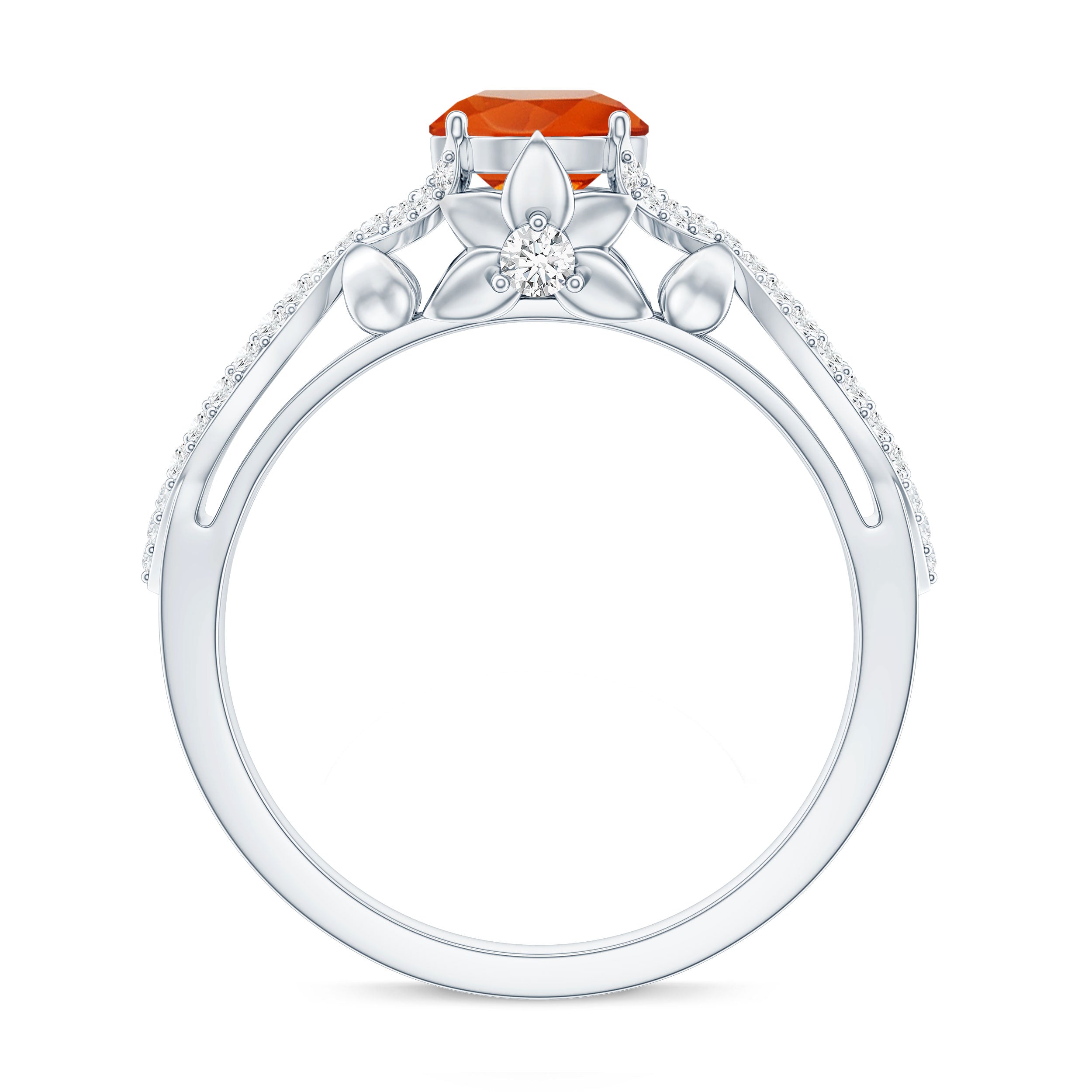 0.7 Carat Fire Opal Crossover Engagement Ring with Diamond AAA - Rosec Jewels