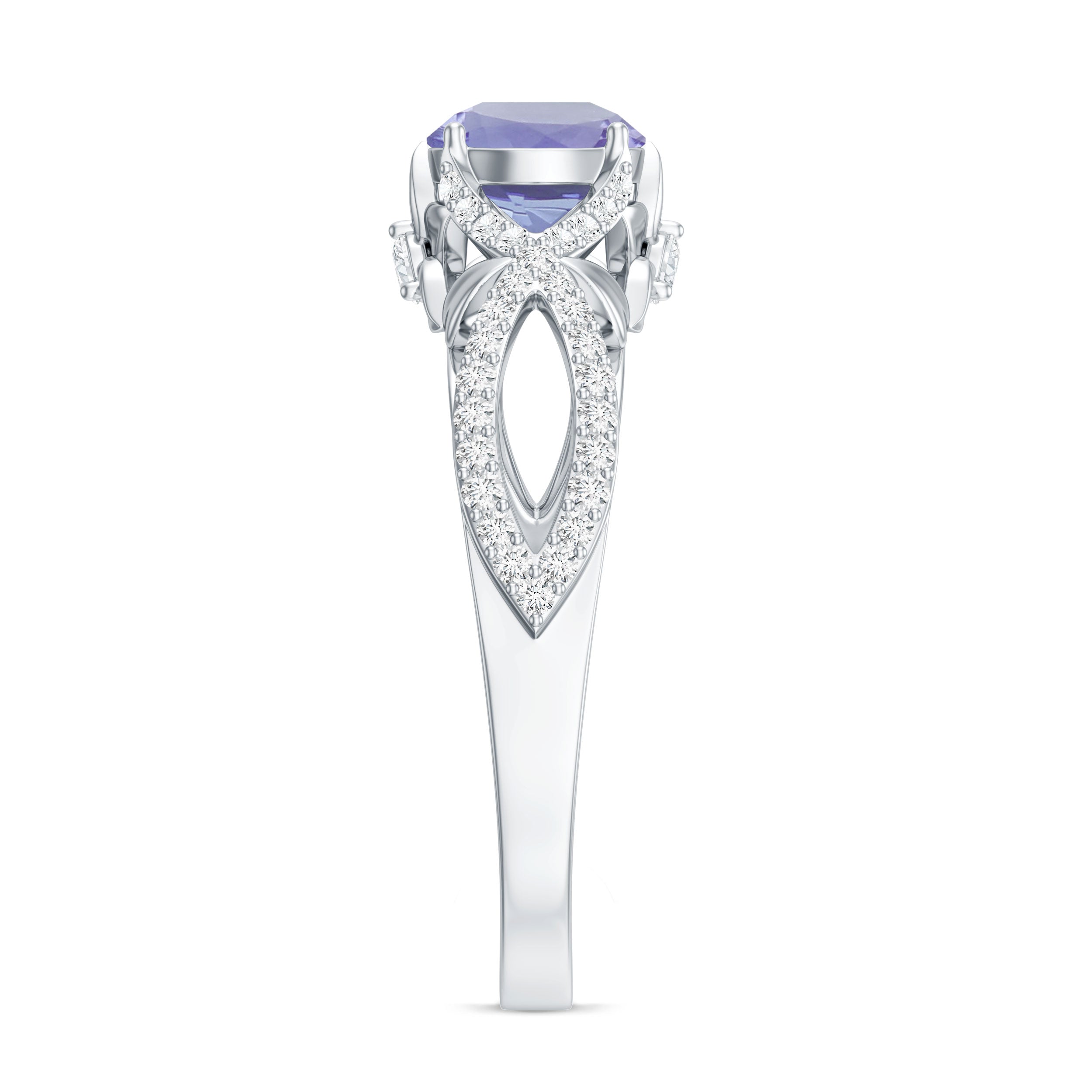 Designer Tanzanite Engagement Ring with Diamond Crossover Shank AAA - Rosec Jewels