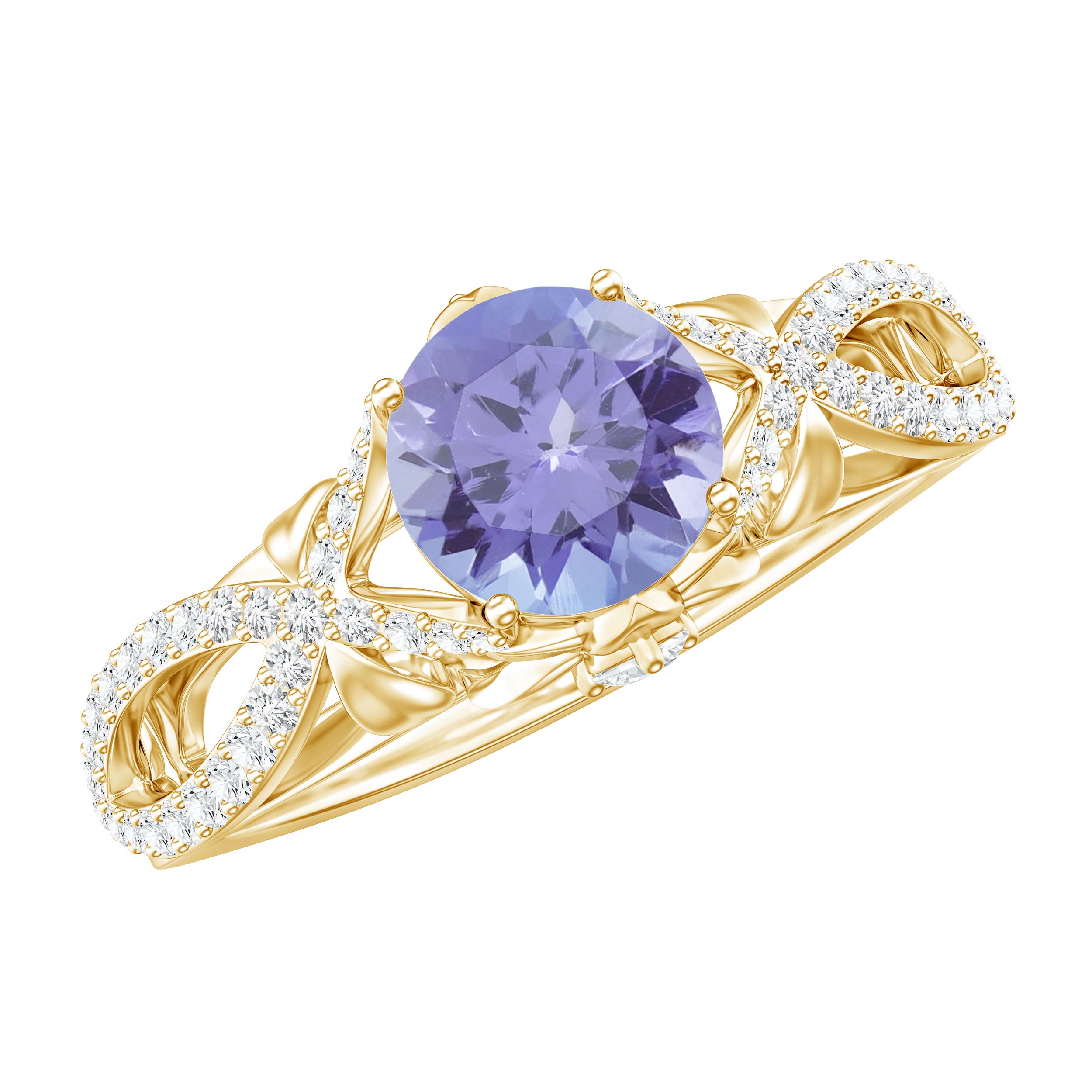 Designer Tanzanite Engagement Ring with Diamond Crossover Shank AAA - Rosec Jewels