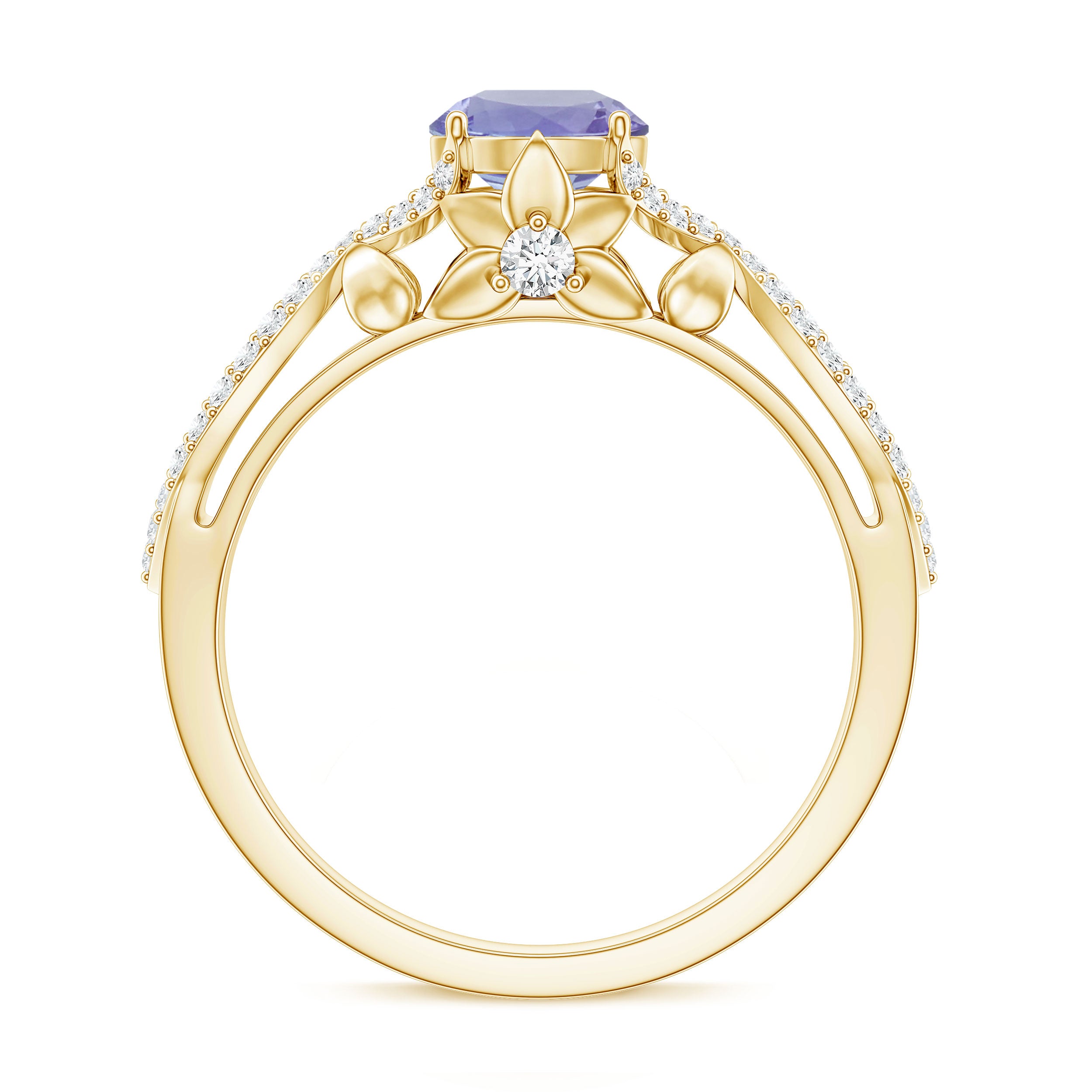 Designer Tanzanite Engagement Ring with Diamond Crossover Shank AAA - Rosec Jewels