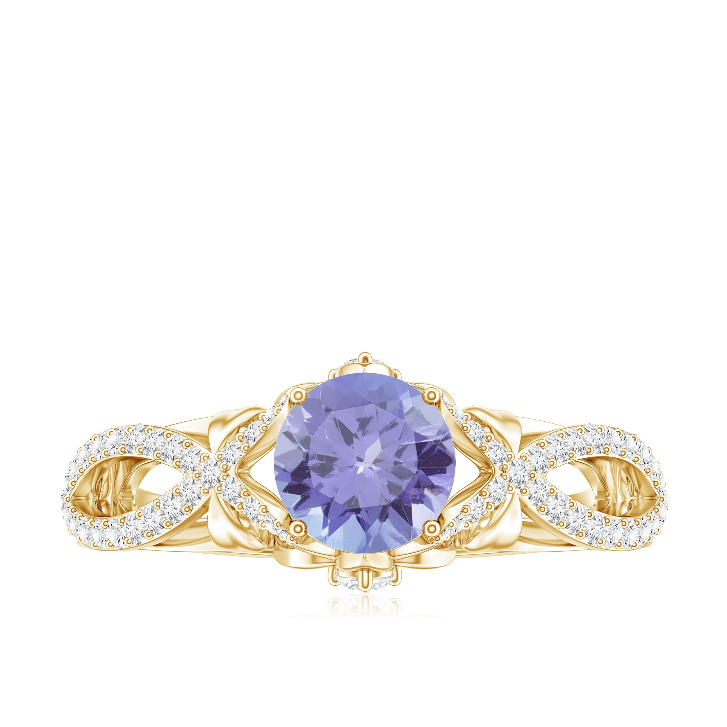 Designer Tanzanite Engagement Ring with Diamond Crossover Shank AAA - Rosec Jewels