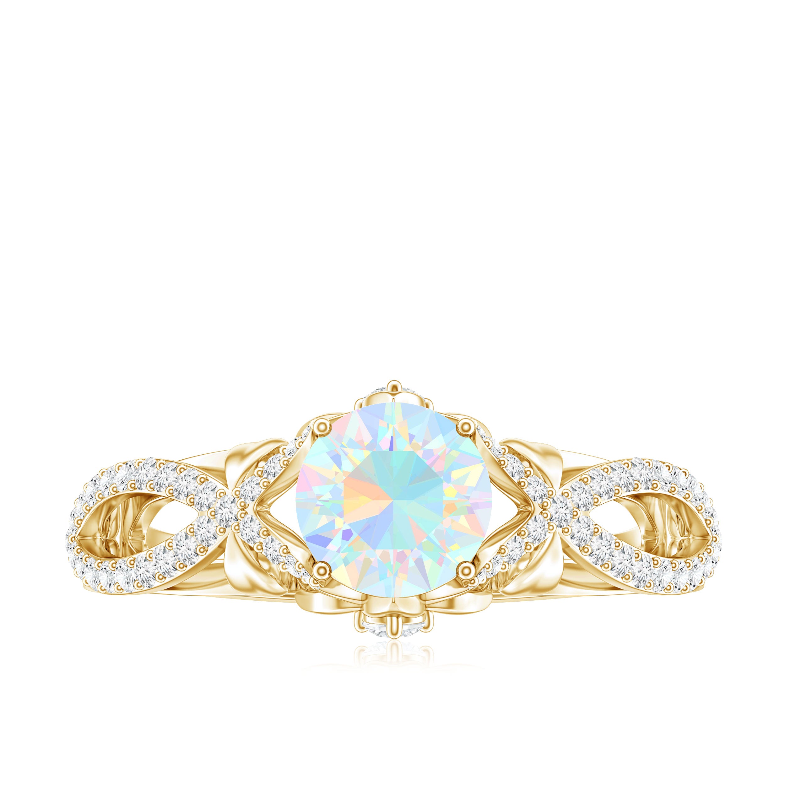 Ethiopian Opal and Diamond Engagement Ring with Crossover Shank AAA - Rosec Jewels