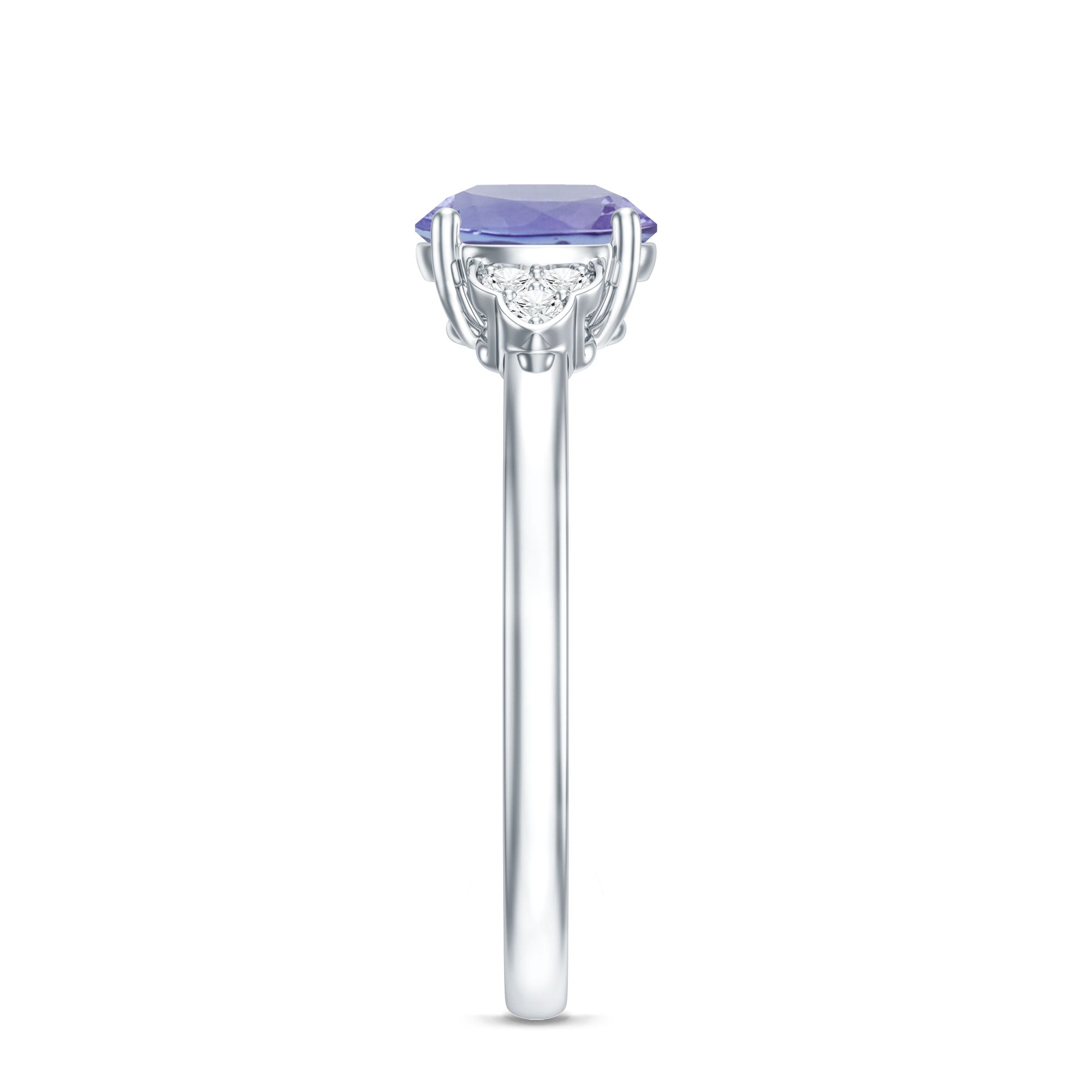 Natural Tanzanite Engagement Ring with Trio of Diamond AAA - Rosec Jewels