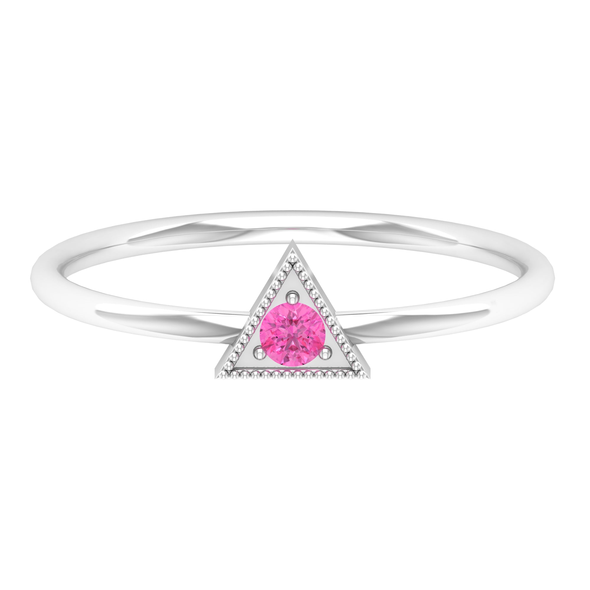 Triangle Shape Ring for Women with Pink Sapphire and Milgrain Detailing