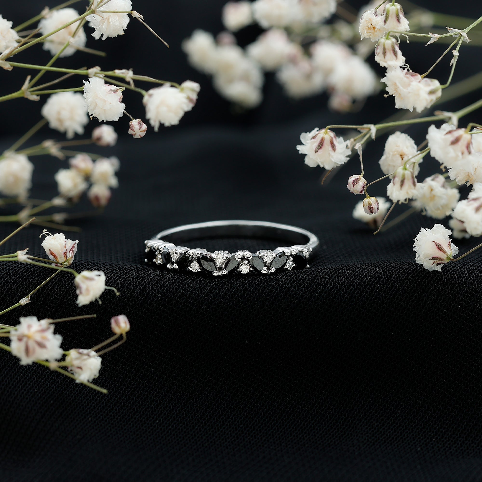 Rosec Jewels-Natural Marquise Black Spinel Diamond Half Eternity Ring